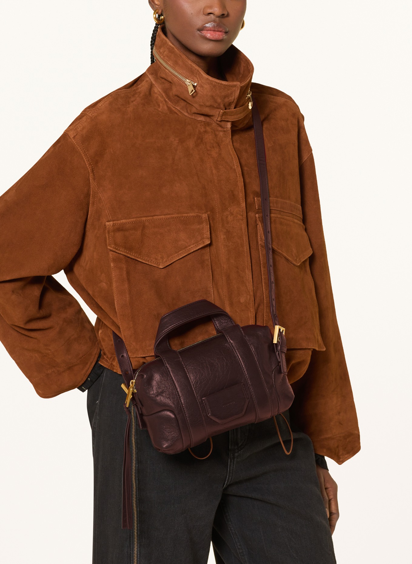 ALLSAINTS ARES shoulder bag: DARK RED / SILVER