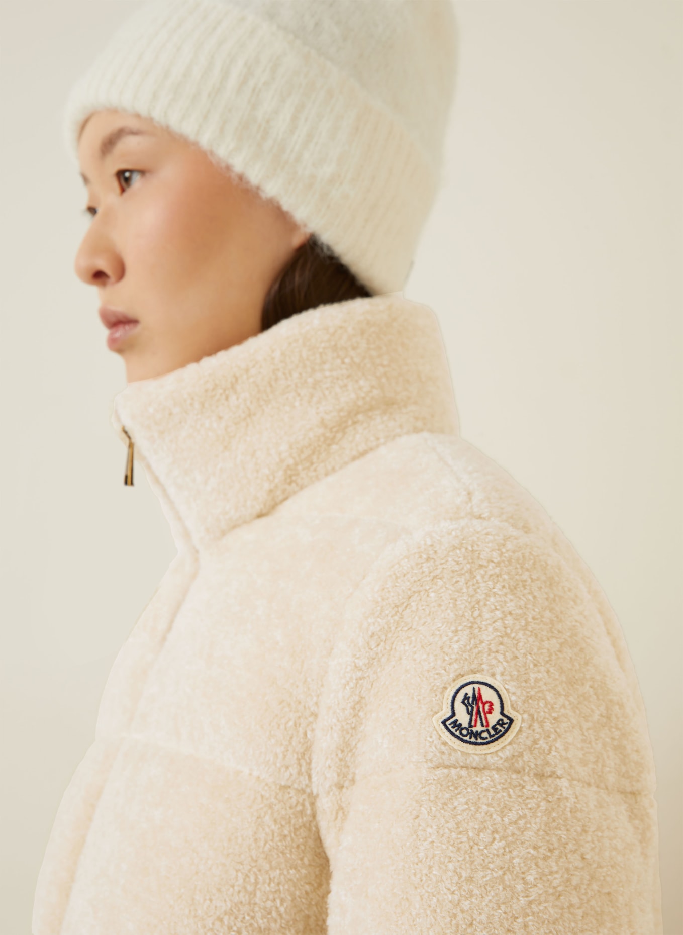 MONCLER Daunenjacke CEDRE aus Kunstfell: CREME