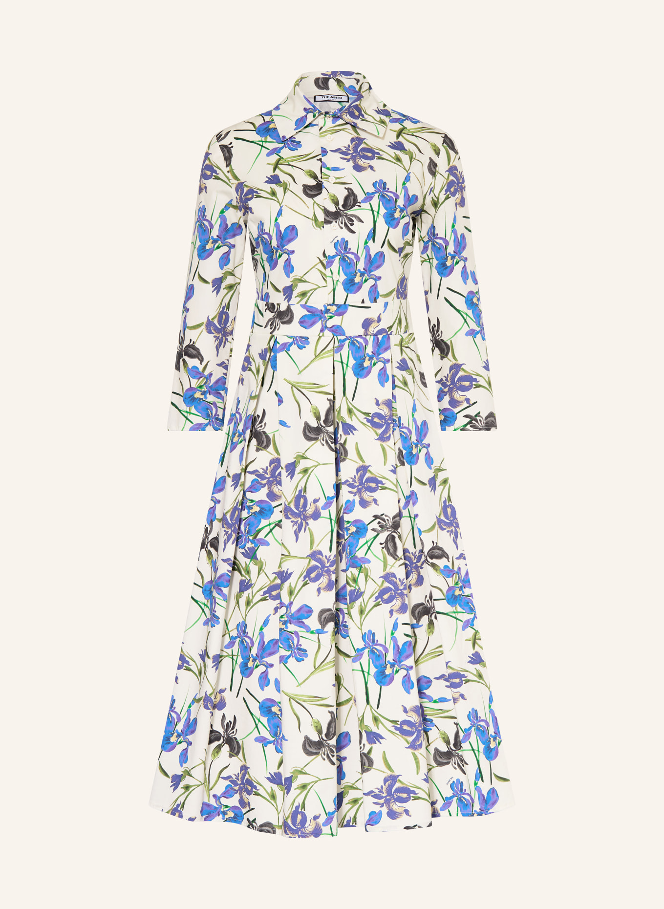 THE ABITO Hemdblusenkleid mit 3/4-Arm: ECRU / GRÜN / BLAU