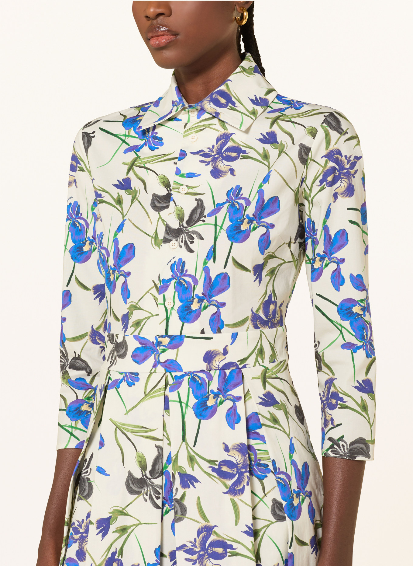 THE ABITO Hemdblusenkleid mit 3/4-Arm: ECRU / GRÜN / BLAU