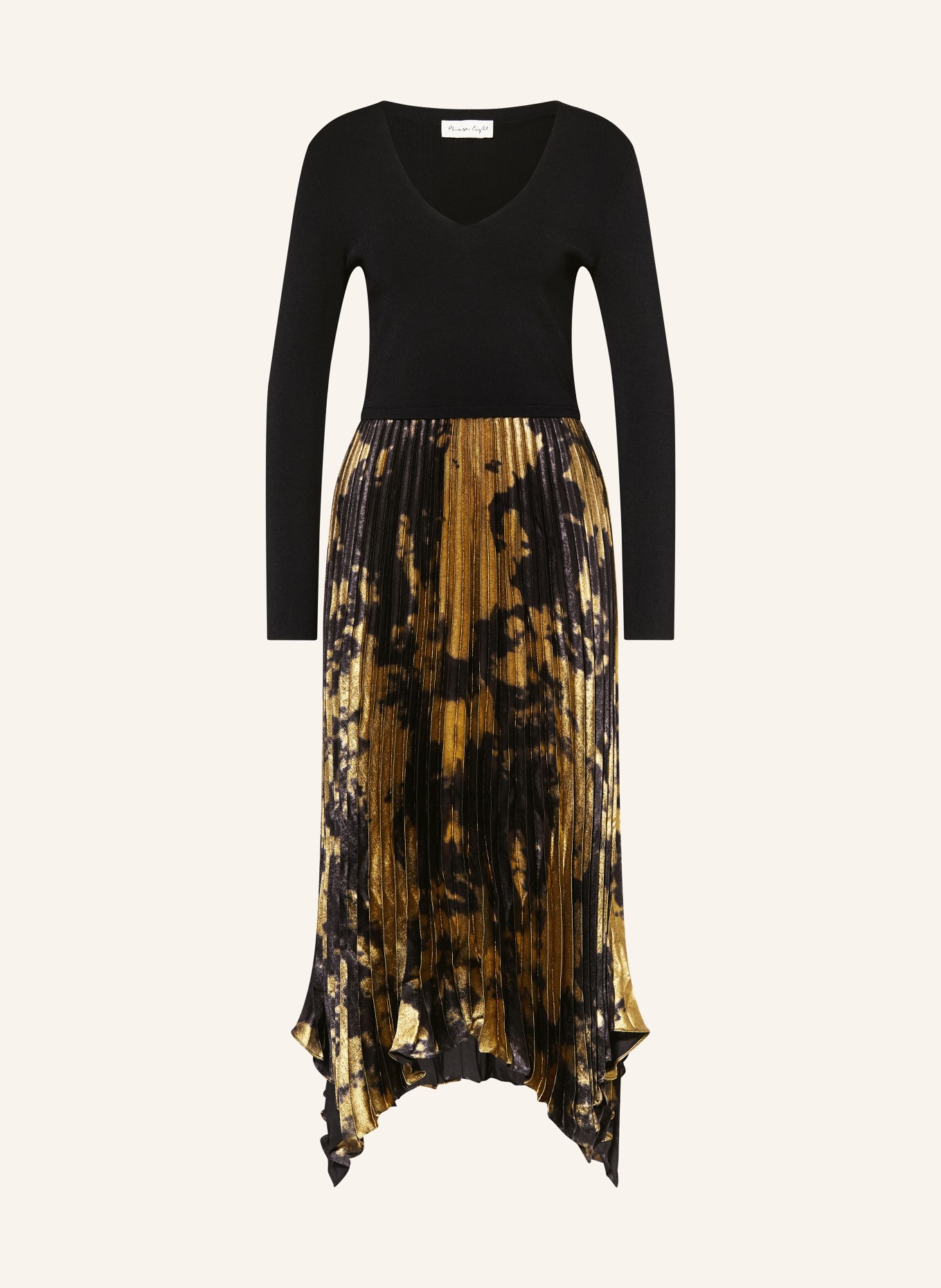 Phase Eight Kleid JENIFER mit Plissees: SCHWARZ / GOLD / DUNKELBRAUN