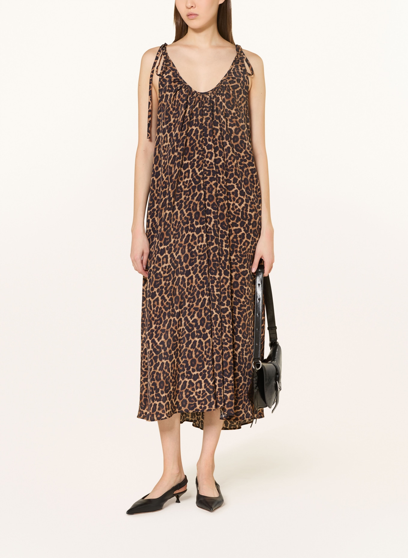 ANINE BING Satinkleid FLORA: HELLBRAUN / BRAUN / SCHWARZ