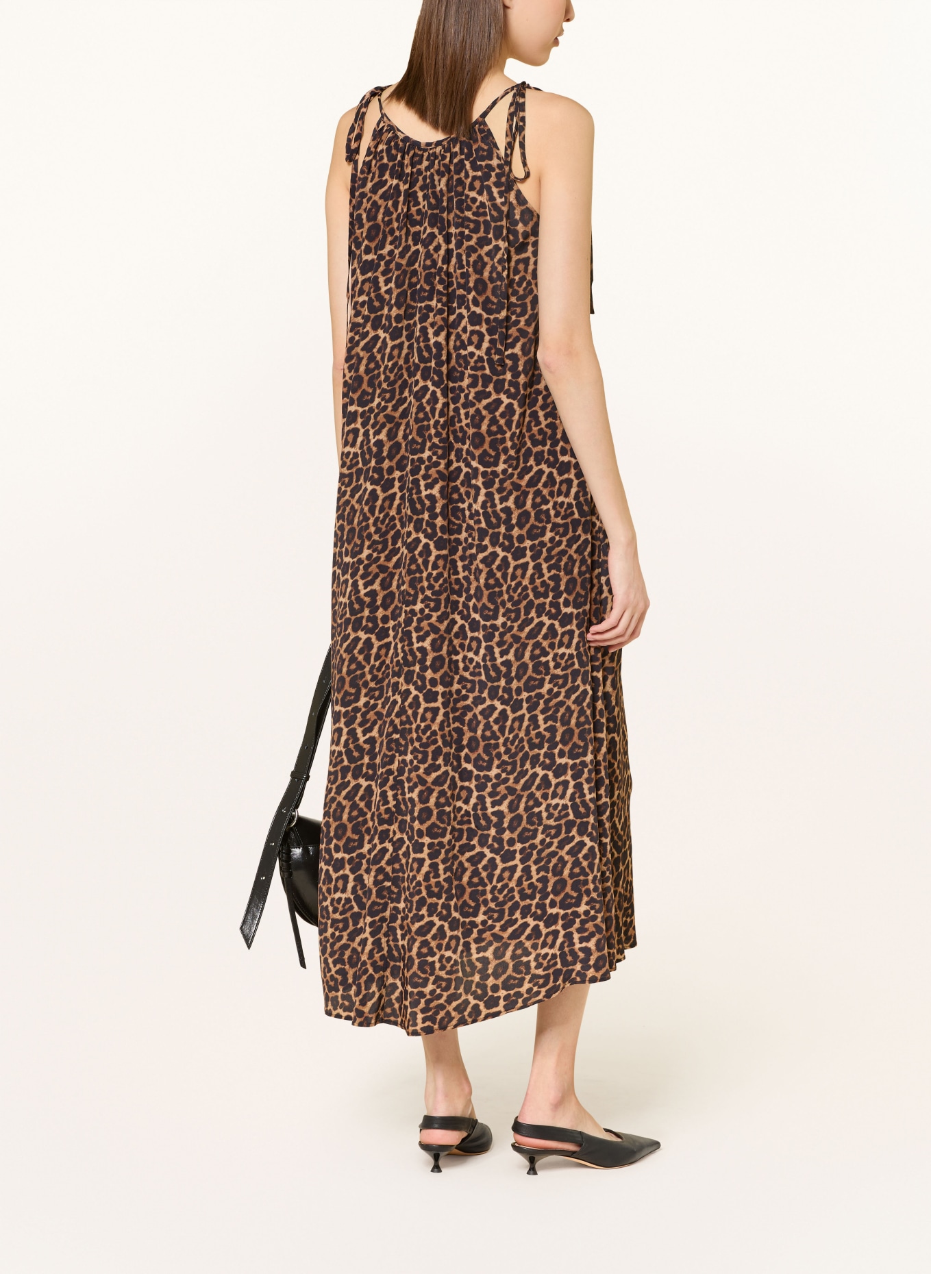 ANINE BING Satinkleid FLORA: HELLBRAUN / BRAUN / SCHWARZ