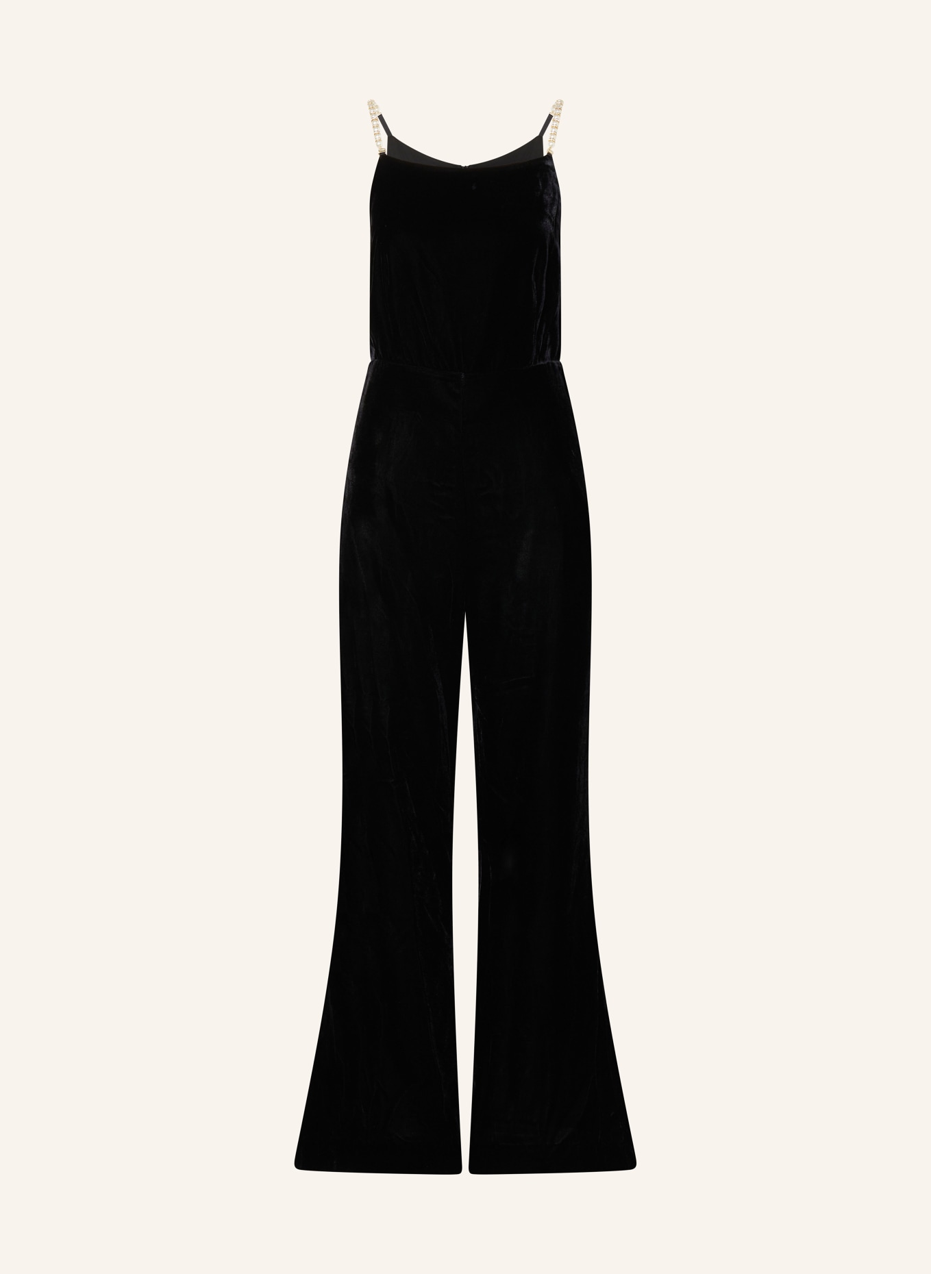 SANDRO Jumpsuit aus Samt mit Schmuckperlen: SCHWARZ / WEISS