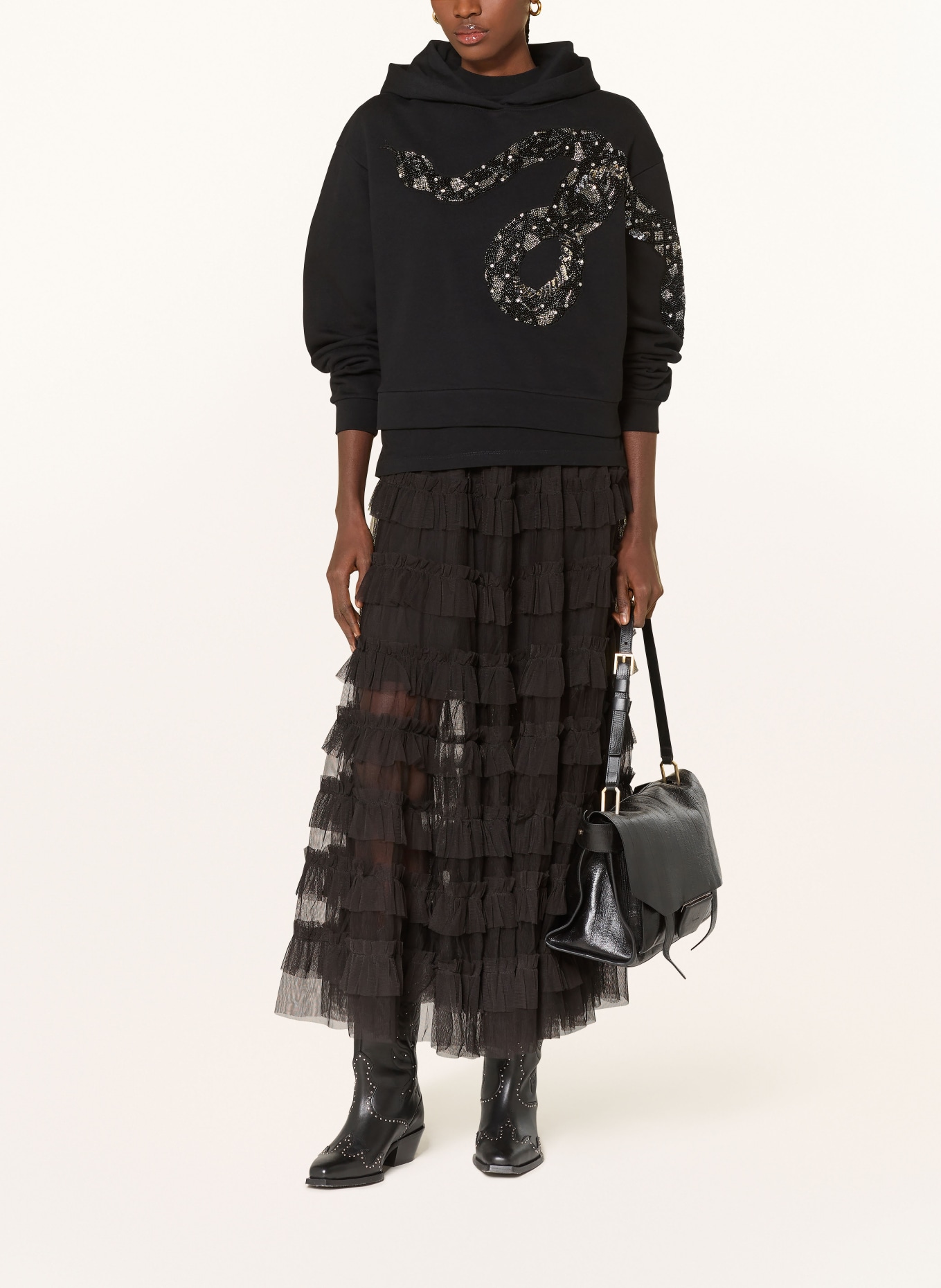 ALLSAINTS Hoodie ALENKA PIPPA mit Schmucksteinen: SCHWARZ