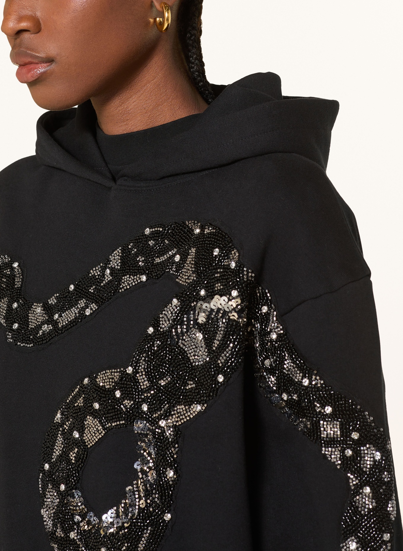 ALLSAINTS Hoodie ALENKA PIPPA mit Schmucksteinen: SCHWARZ