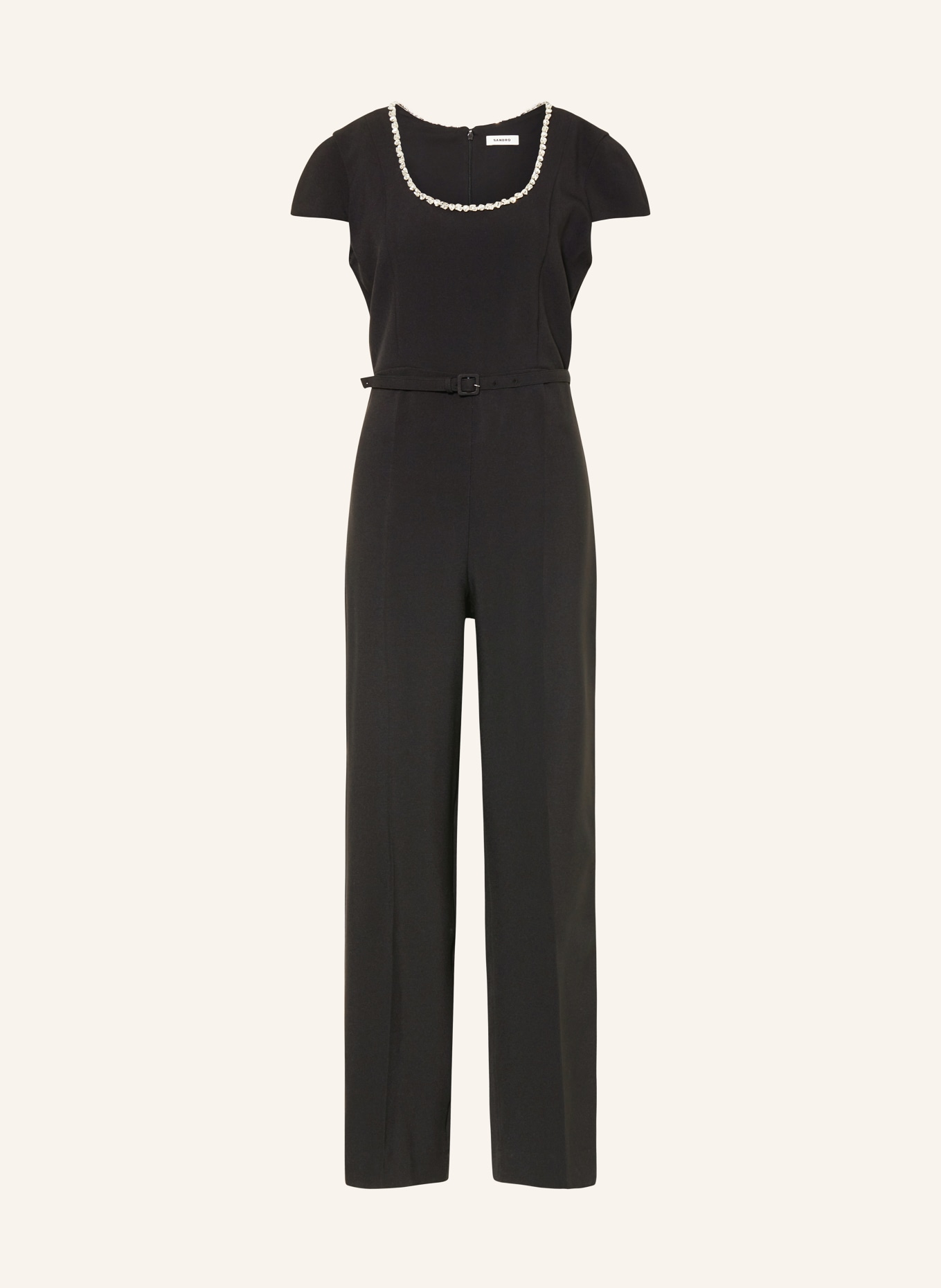 SANDRO Jumpsuit mit Schmucksteinen: SCHWARZ