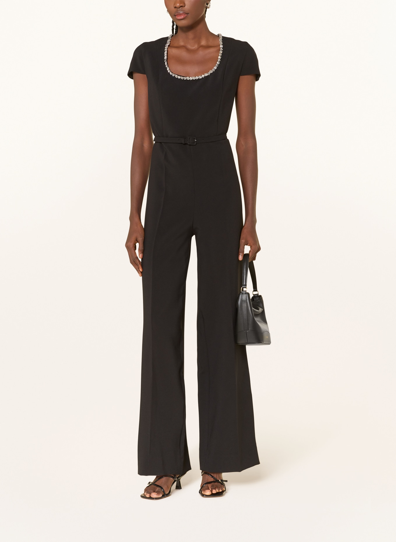 SANDRO Jumpsuit mit Schmucksteinen: SCHWARZ