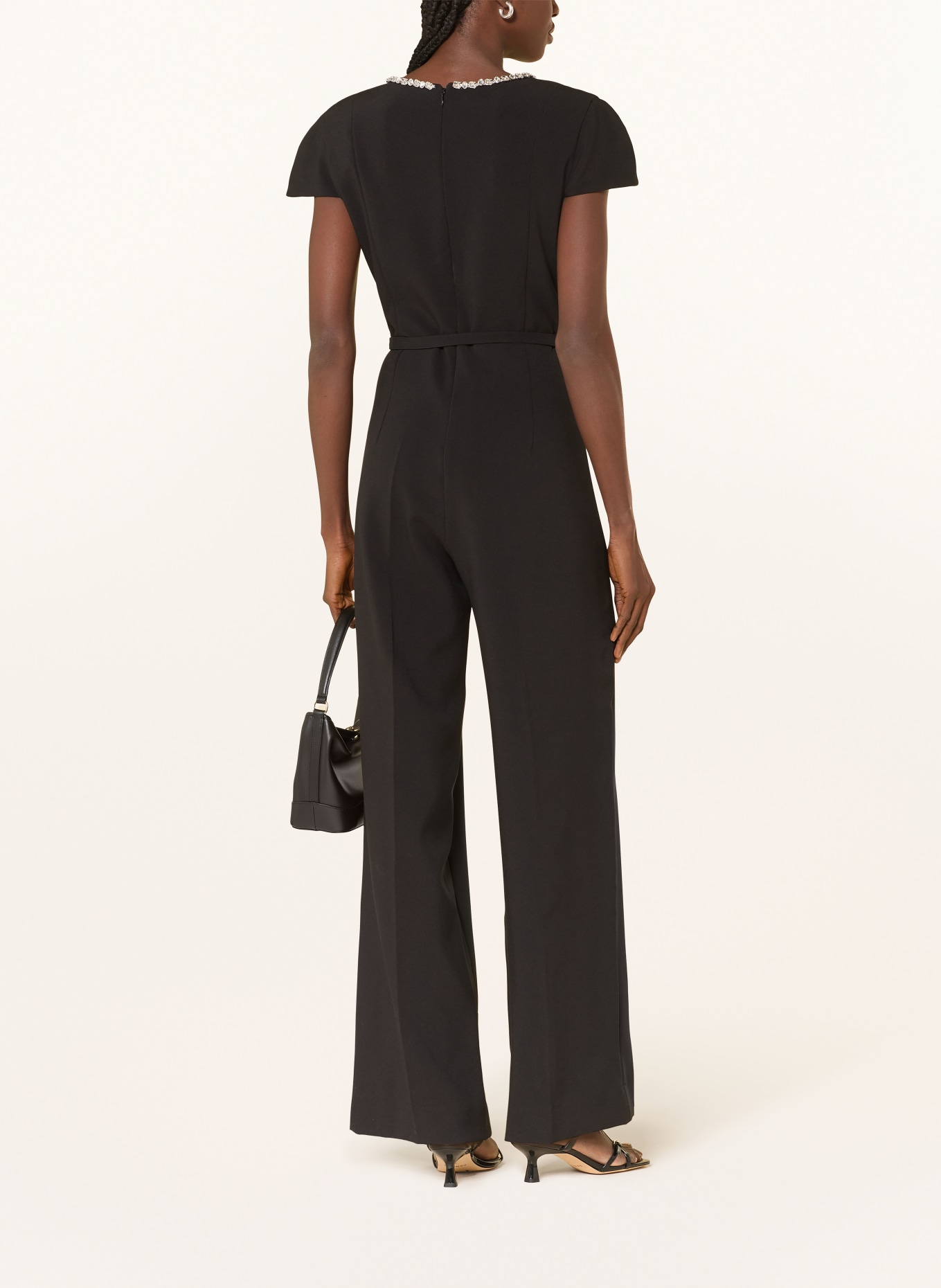 SANDRO Jumpsuit mit Schmucksteinen: SCHWARZ
