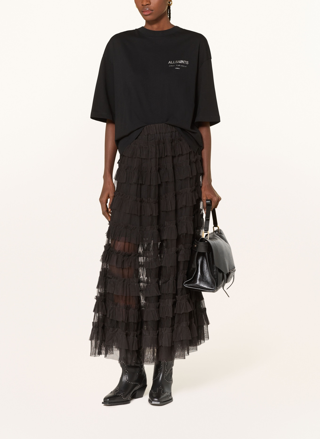 ALLSAINTS Tüllrock mit Rüschen: SCHWARZ