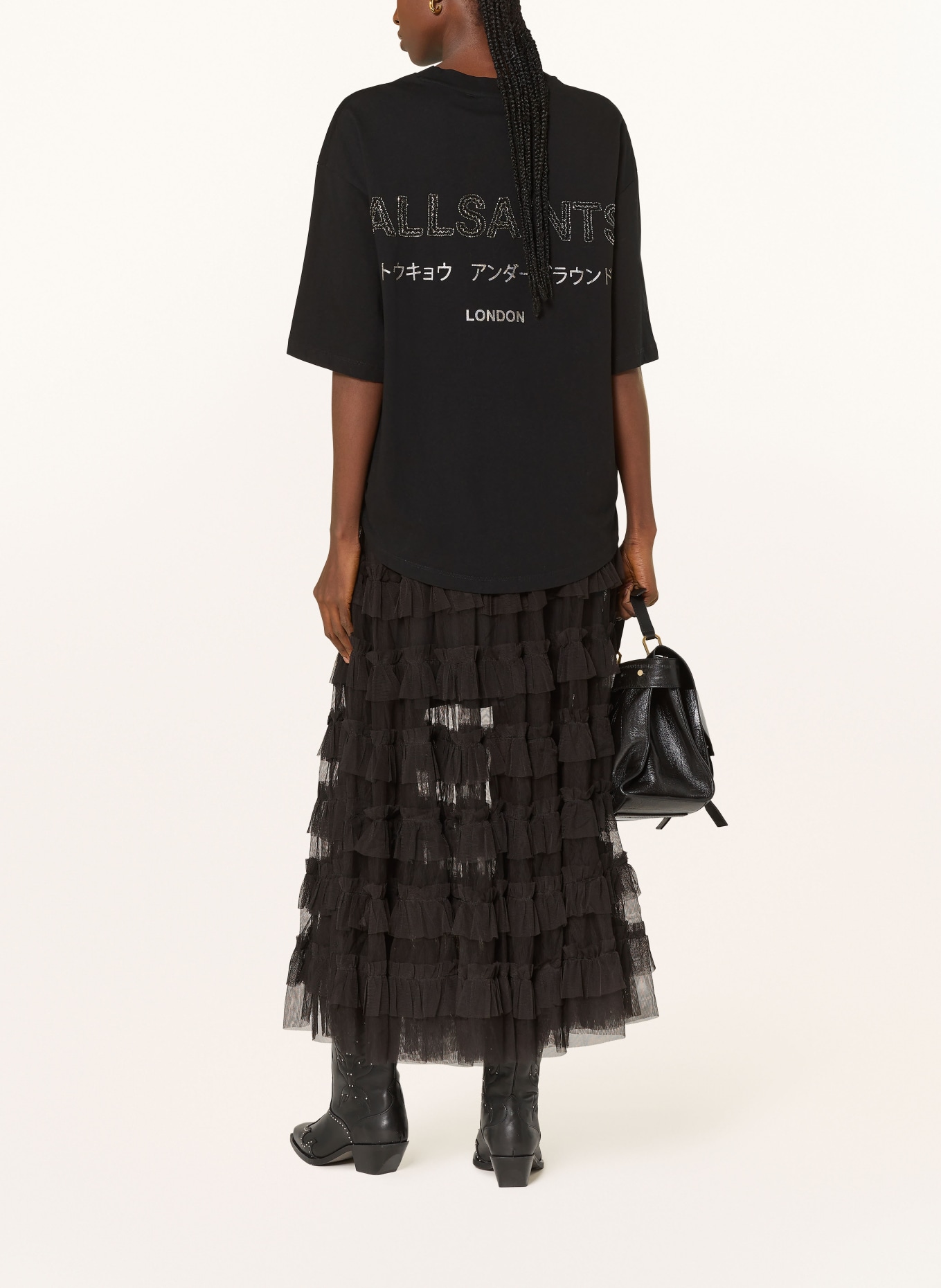 ALLSAINTS Tüllrock mit Rüschen: SCHWARZ