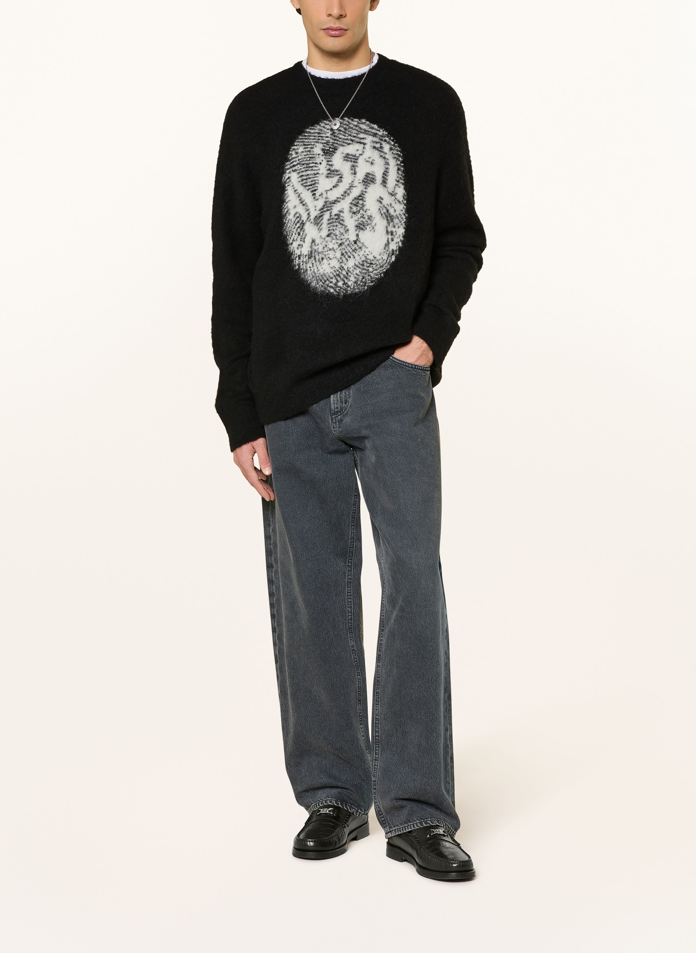 ALLSAINTS Pullover RIDGES mit Alpaka: SCHWARZ / WEISS