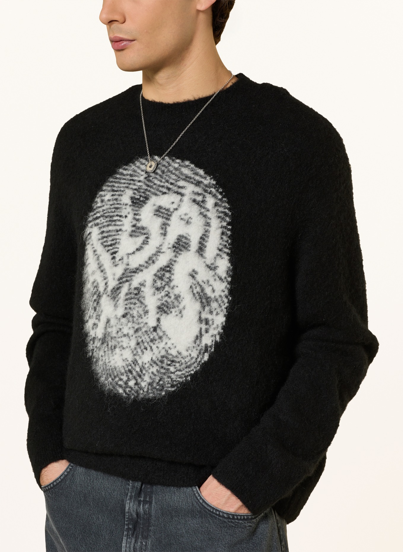 ALLSAINTS Pullover RIDGES mit Alpaka: SCHWARZ / WEISS