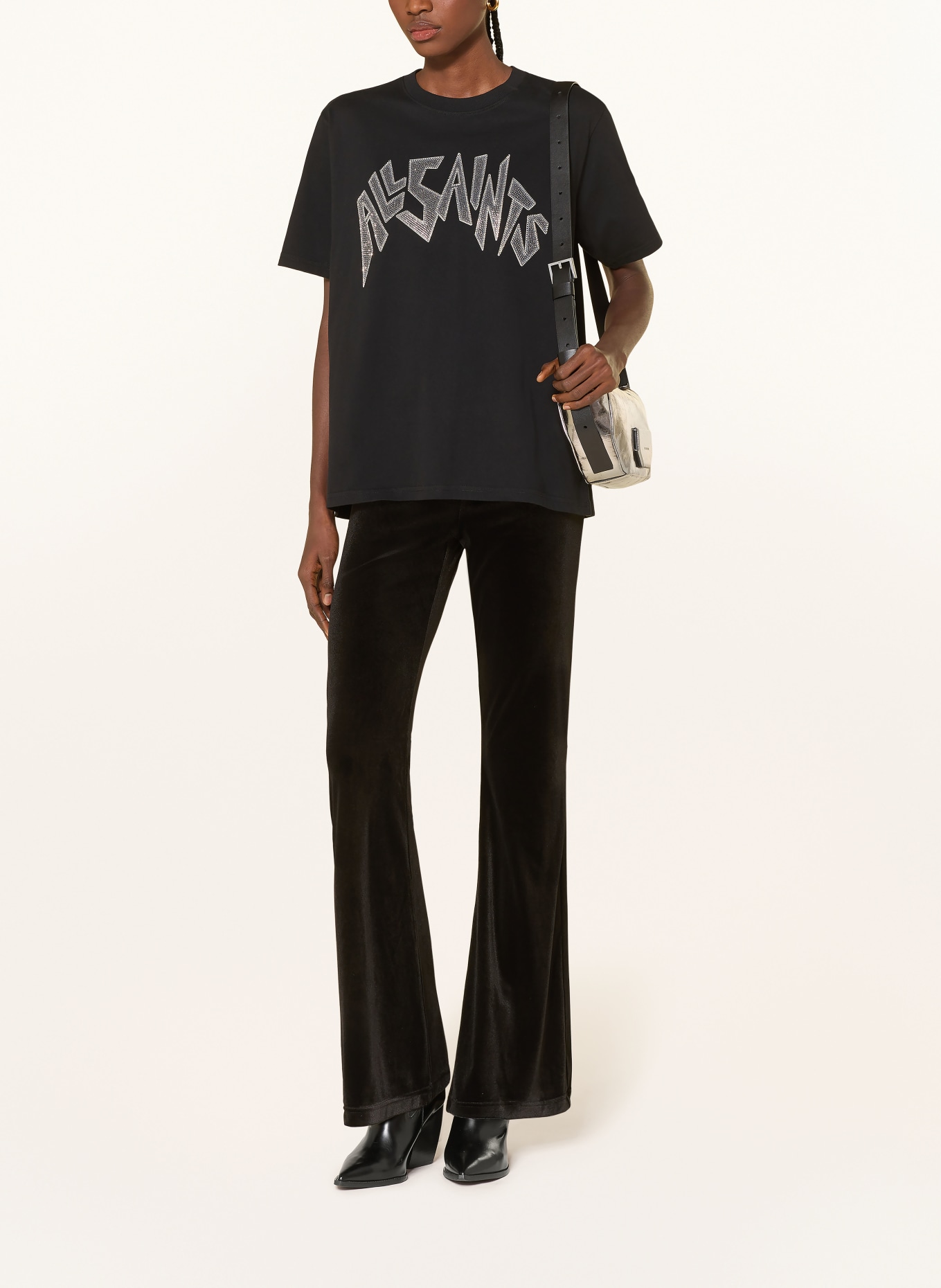 ALLSAINTS T-Shirt ZINC mit Schmucksteinen: SCHWARZ