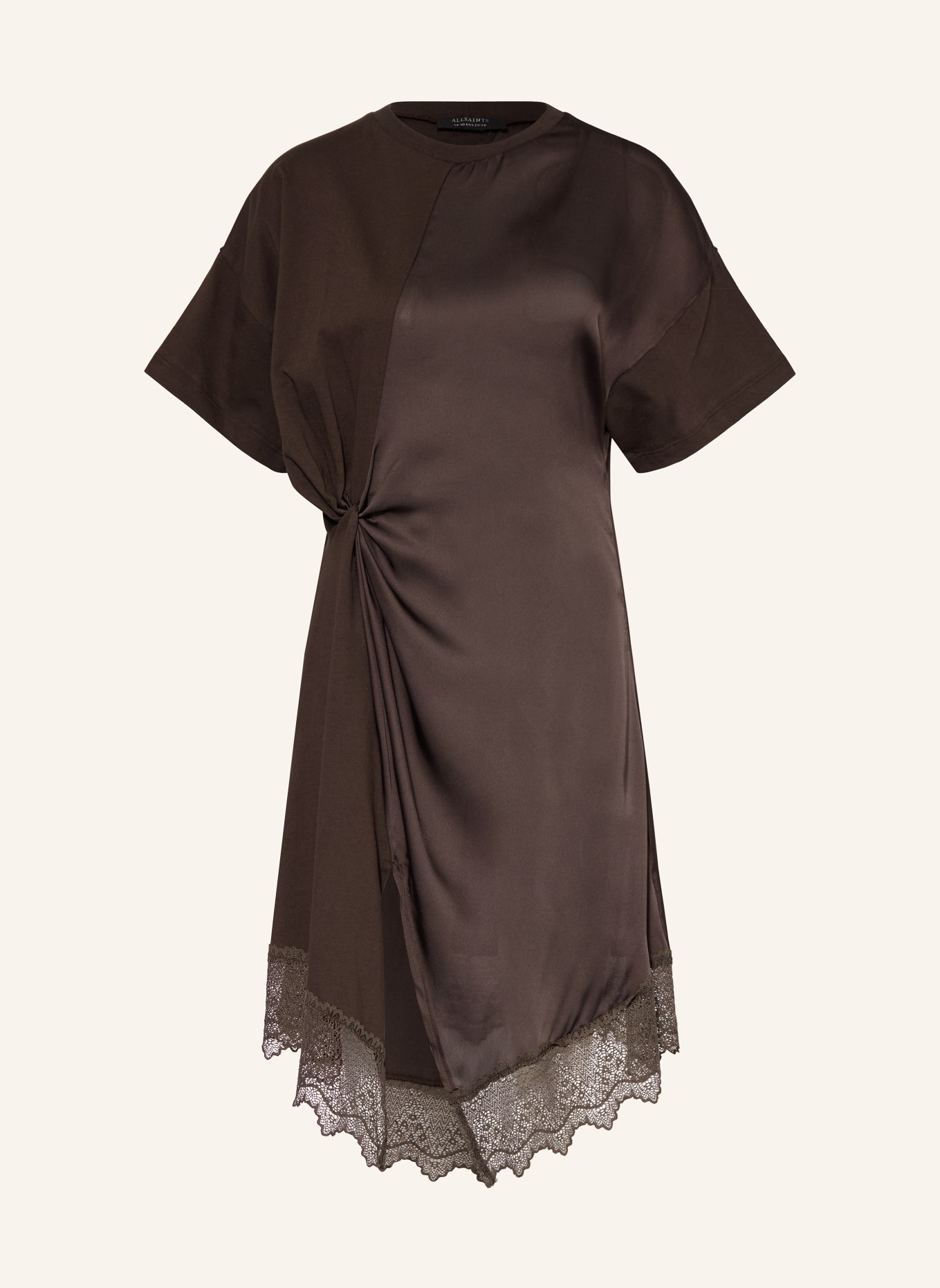 ALLSAINTS Kleid LANA im Materialmix mit Spitze: DUNKELBRAUN