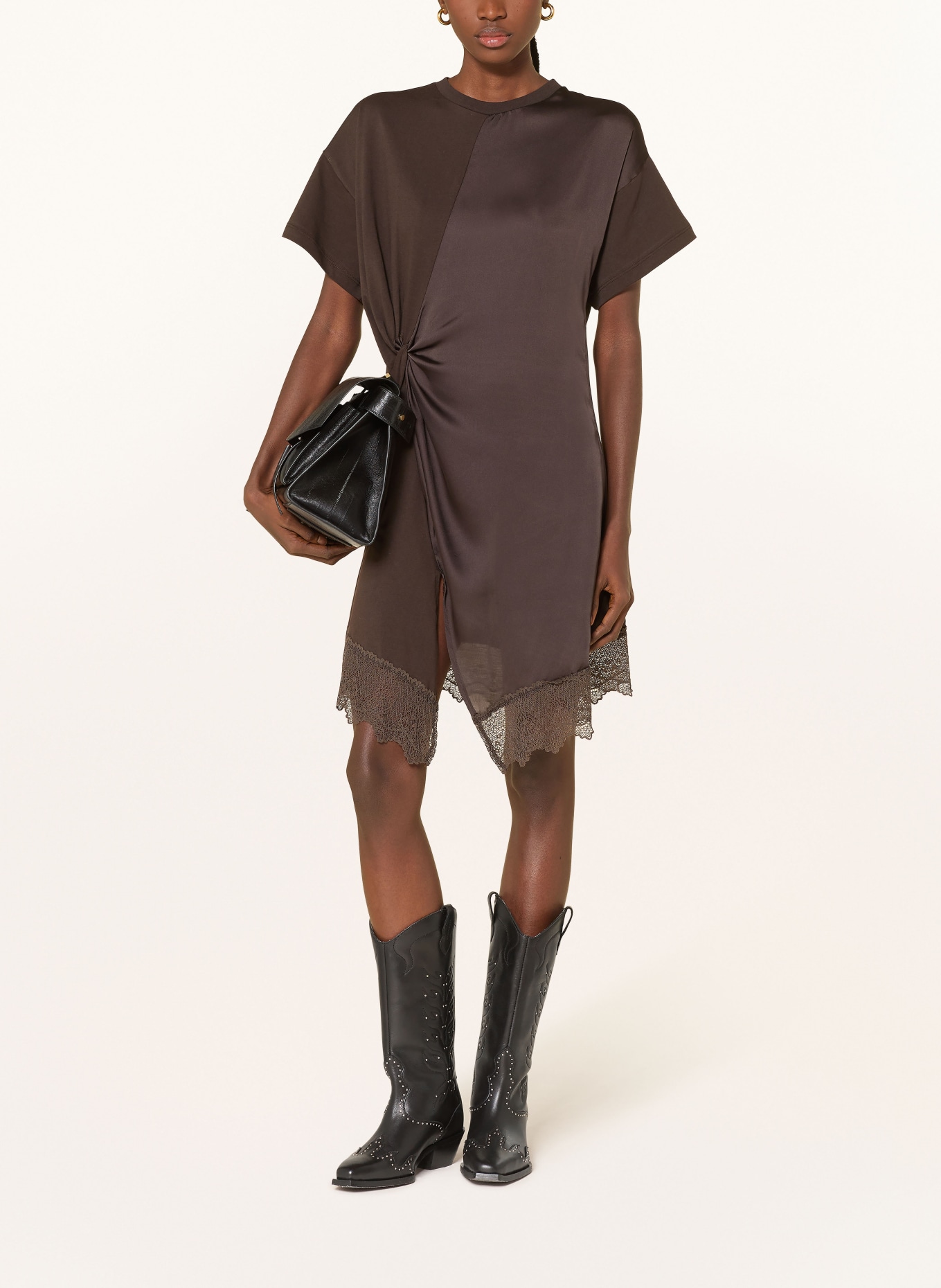 ALLSAINTS Kleid LANA im Materialmix mit Spitze: DUNKELBRAUN