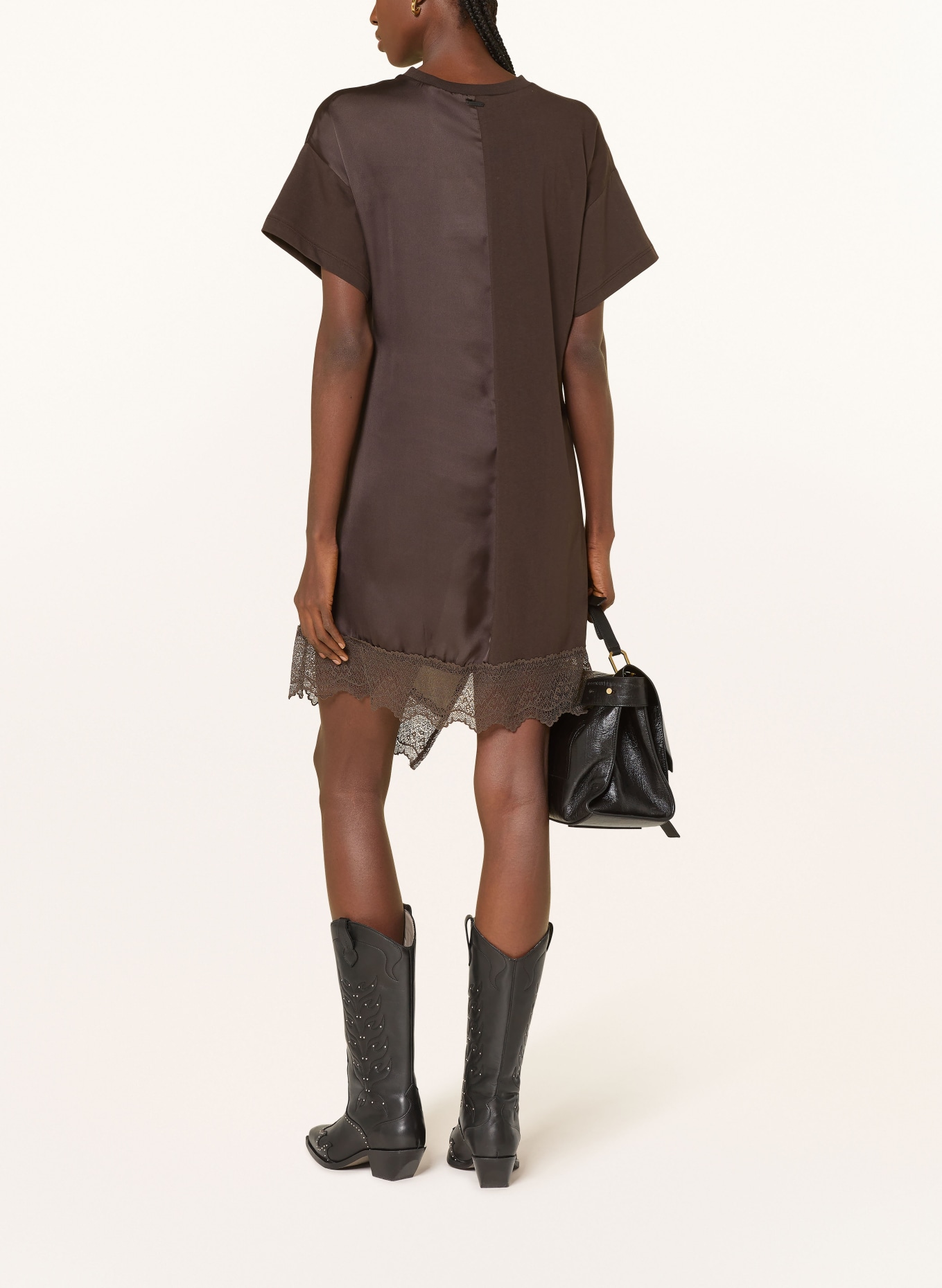 ALLSAINTS Kleid LANA im Materialmix mit Spitze: DUNKELBRAUN