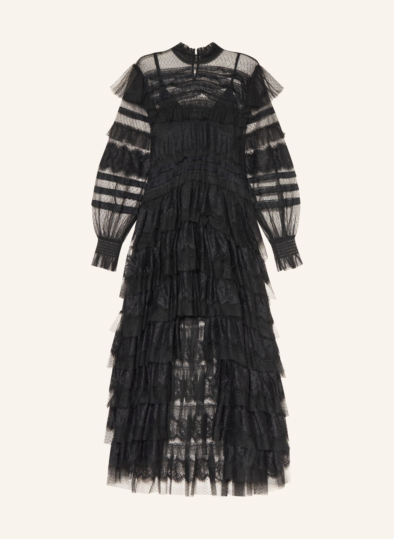 ALLSAINTS Spitzenkleid CAVARLY mit Volants: SCHWARZ