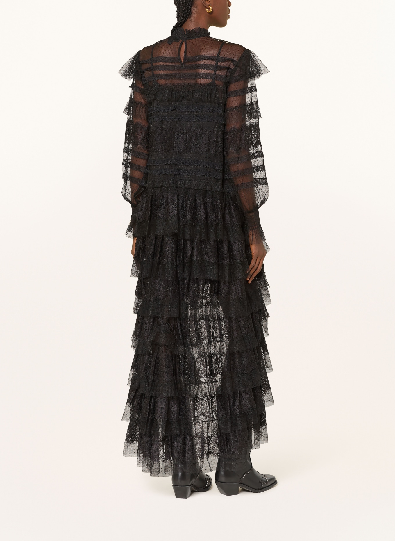 ALLSAINTS Spitzenkleid CAVARLY mit Volants: SCHWARZ