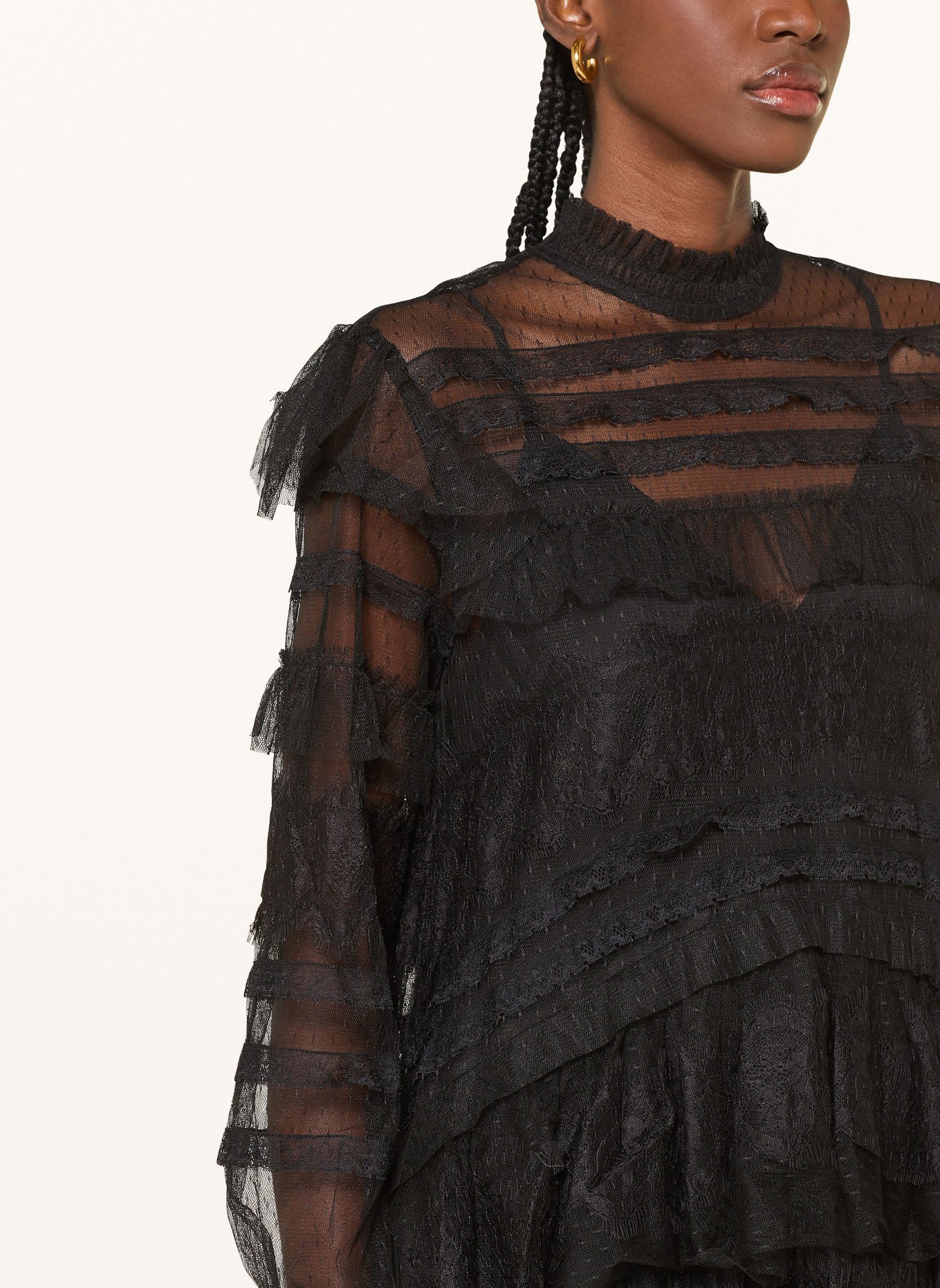 ALLSAINTS Spitzenkleid CAVARLY mit Volants: SCHWARZ