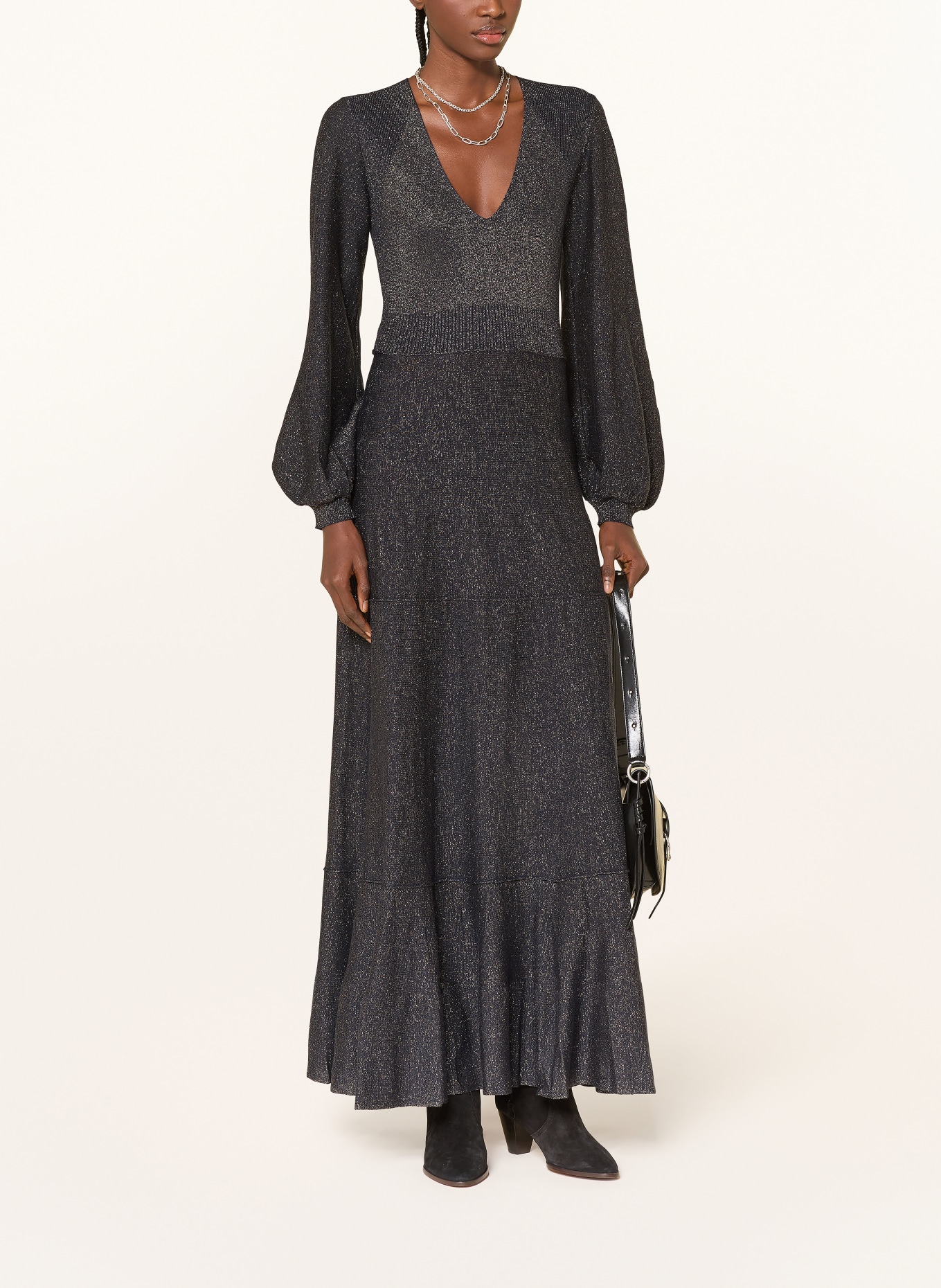 ba&sh Kleid JENNA mit Glitzergarn: DUNKELBLAU / GOLD