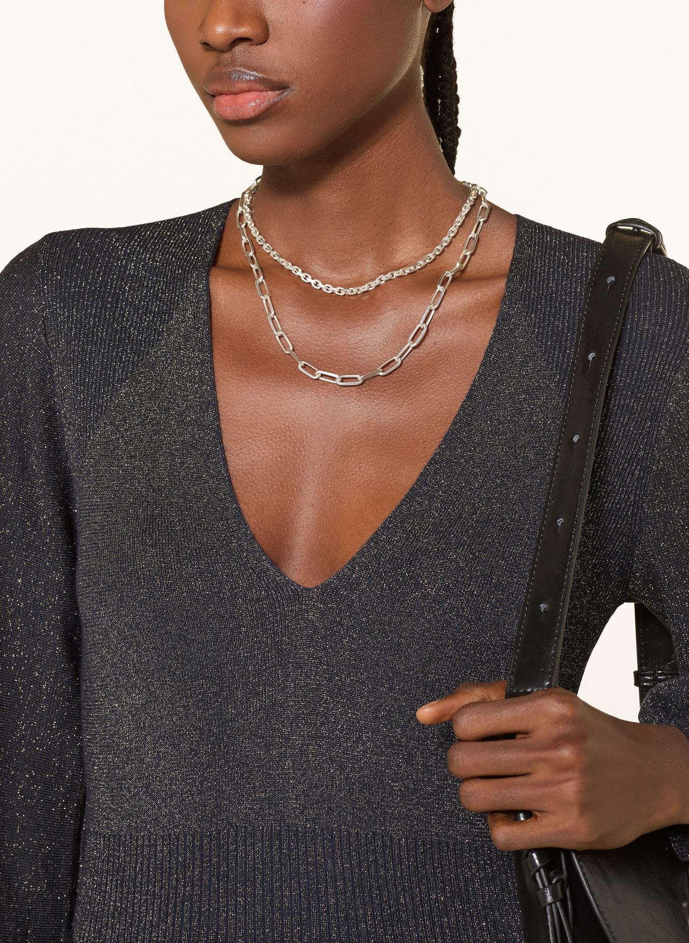 ba&sh Kleid JENNA mit Glitzergarn: DUNKELBLAU / GOLD