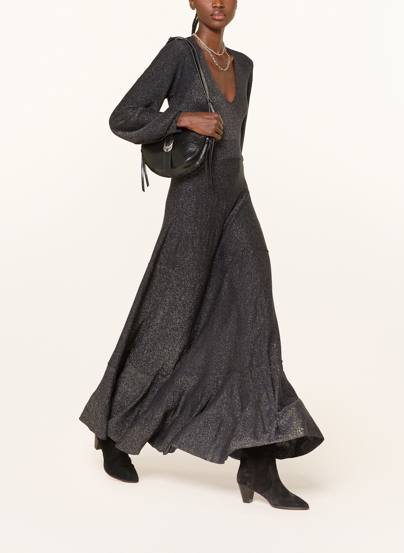 ba&sh Kleid JENNA mit Glitzergarn: DUNKELBLAU / GOLD