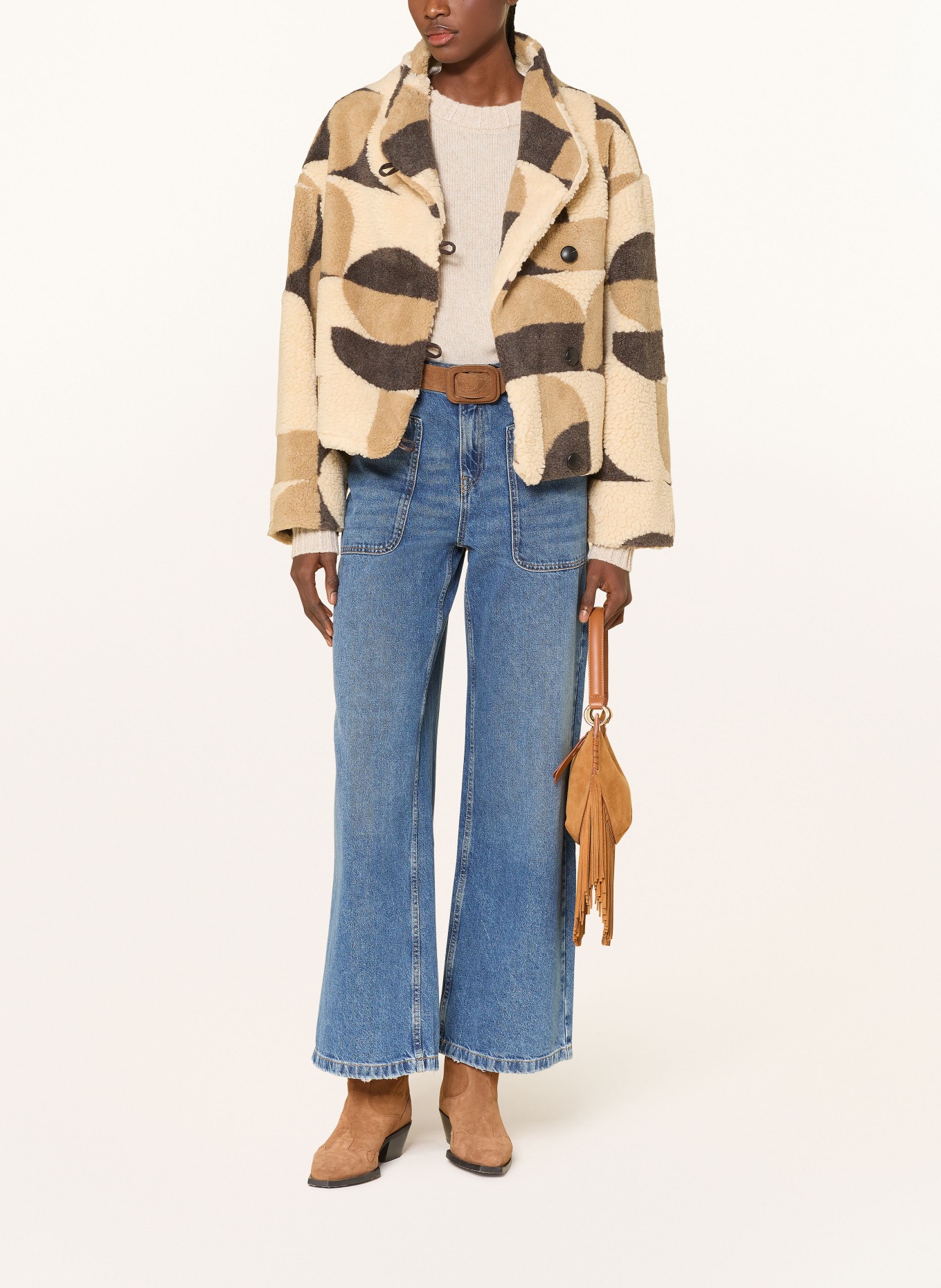 ba&sh Teddyfell-Jacke FUTURA: CREME / BEIGE / DUNKELGRAU