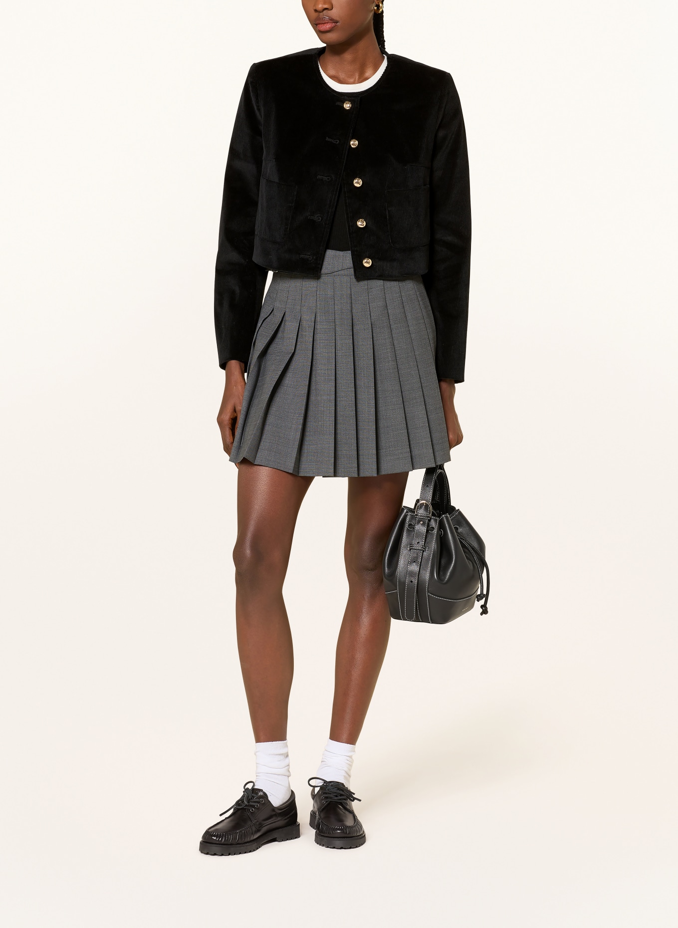 CLAUDIE PIERLOT Kastenjacke aus Cord: SCHWARZ / GOLD