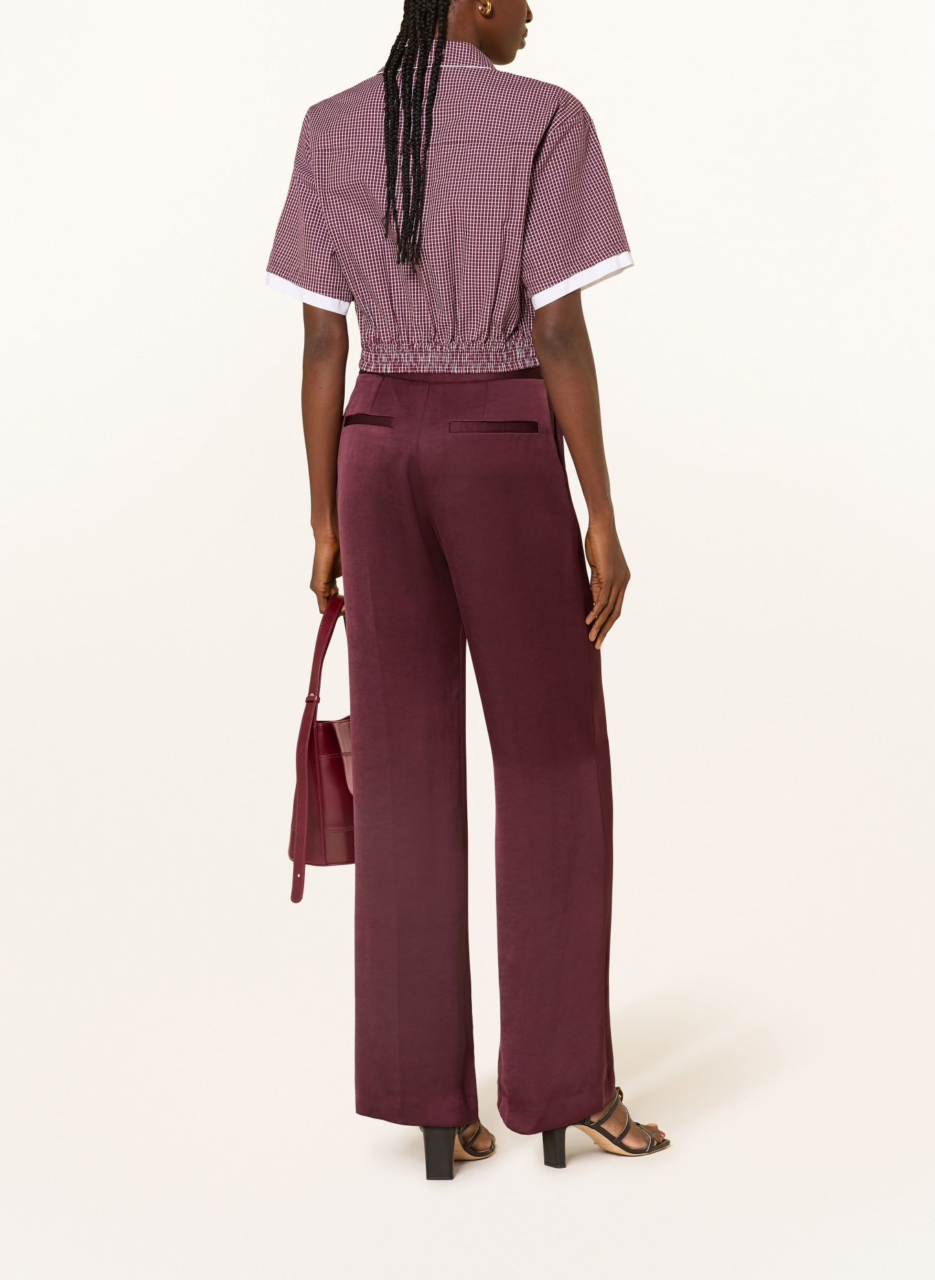 CLAUDIE PIERLOT Marlenehose aus Satin: DUNKELROT