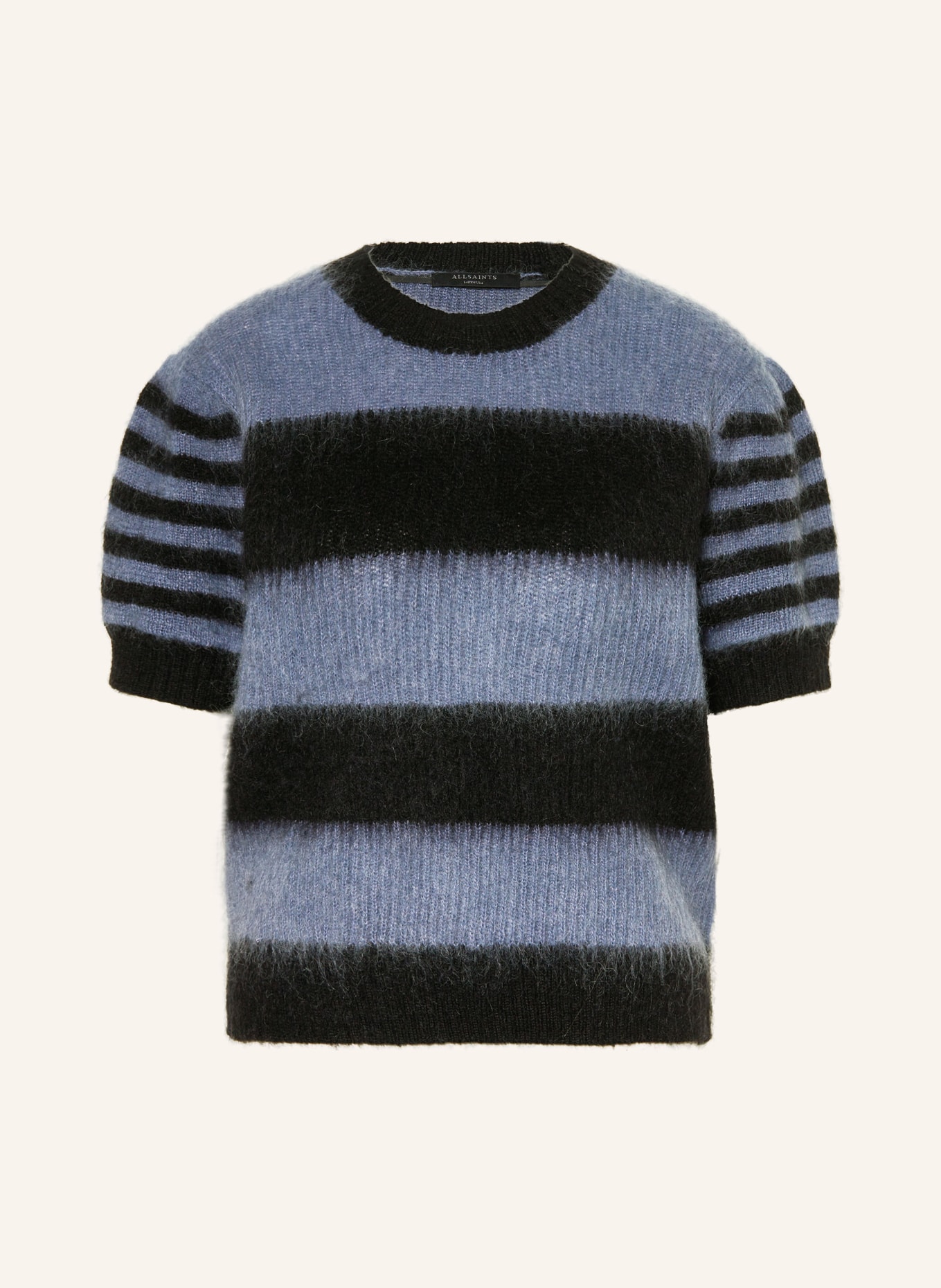 ALLSAINTS Strickshirt CLEM mit Mohair: HELLBLAU / SCHWARZ