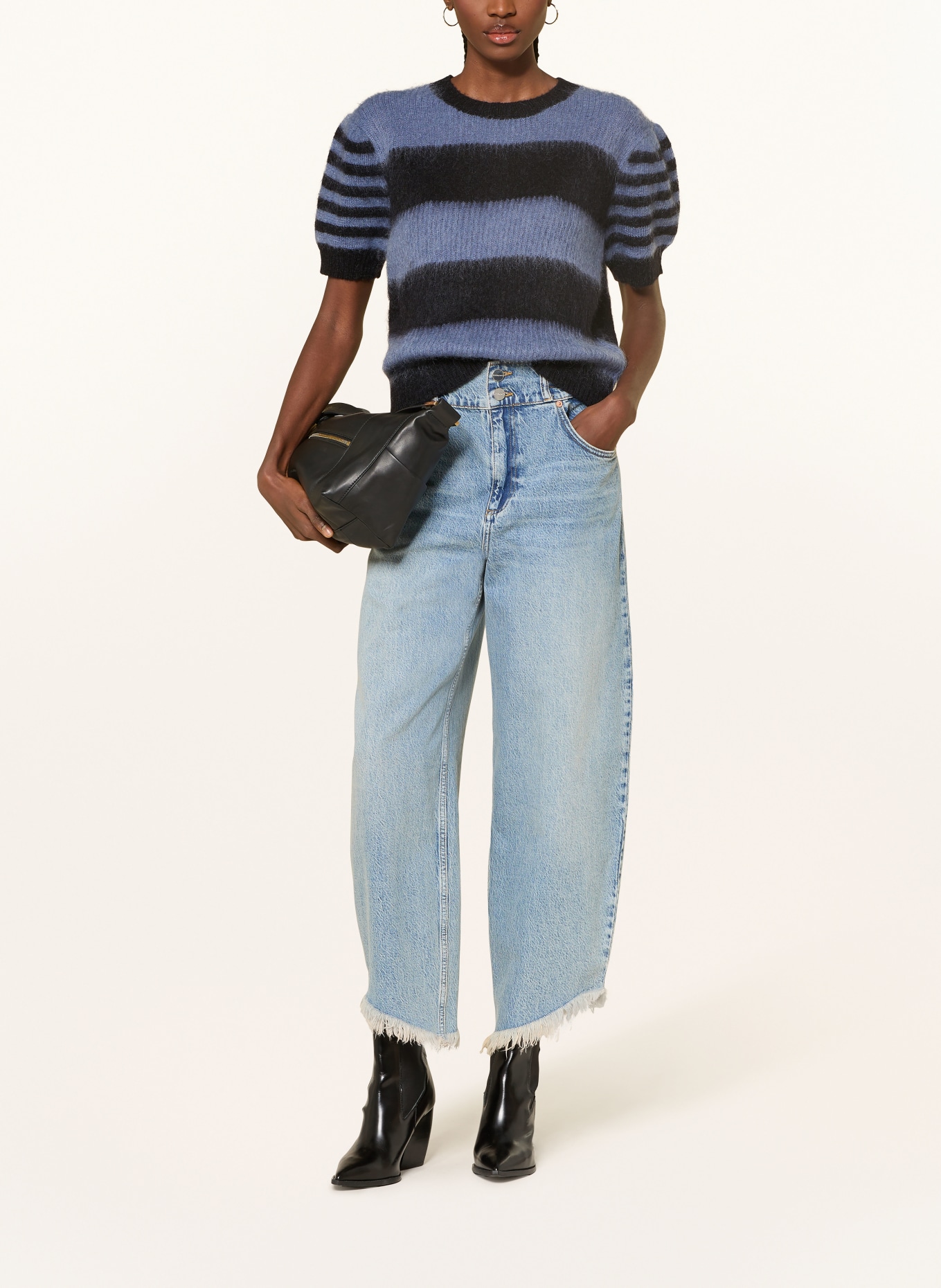 ALLSAINTS Strickshirt CLEM mit Mohair: HELLBLAU / SCHWARZ