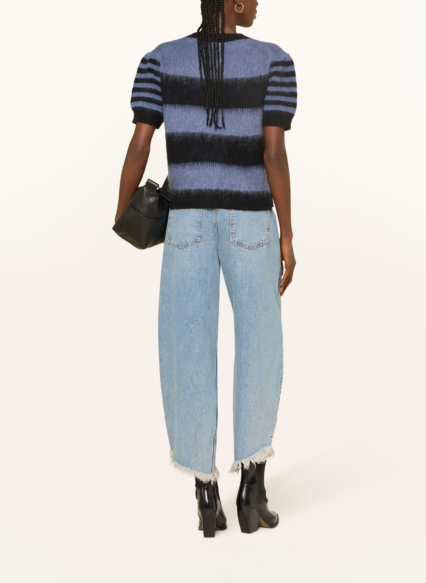 ALLSAINTS Strickshirt CLEM mit Mohair: HELLBLAU / SCHWARZ
