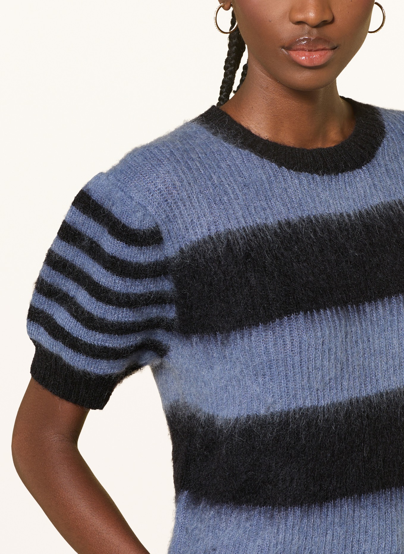 ALLSAINTS Strickshirt CLEM mit Mohair: HELLBLAU / SCHWARZ