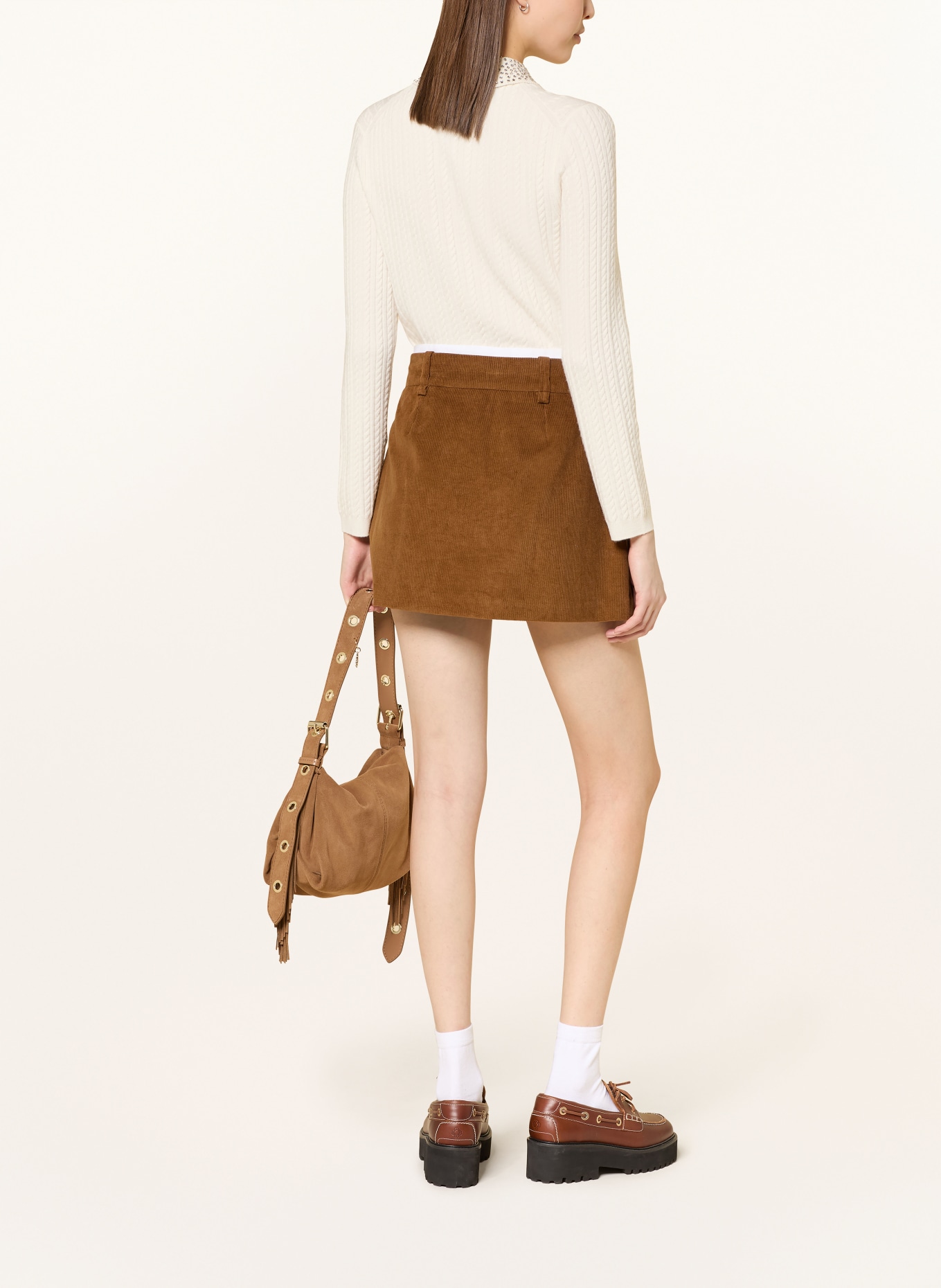 maje Faltenrock aus Cord: CAMEL