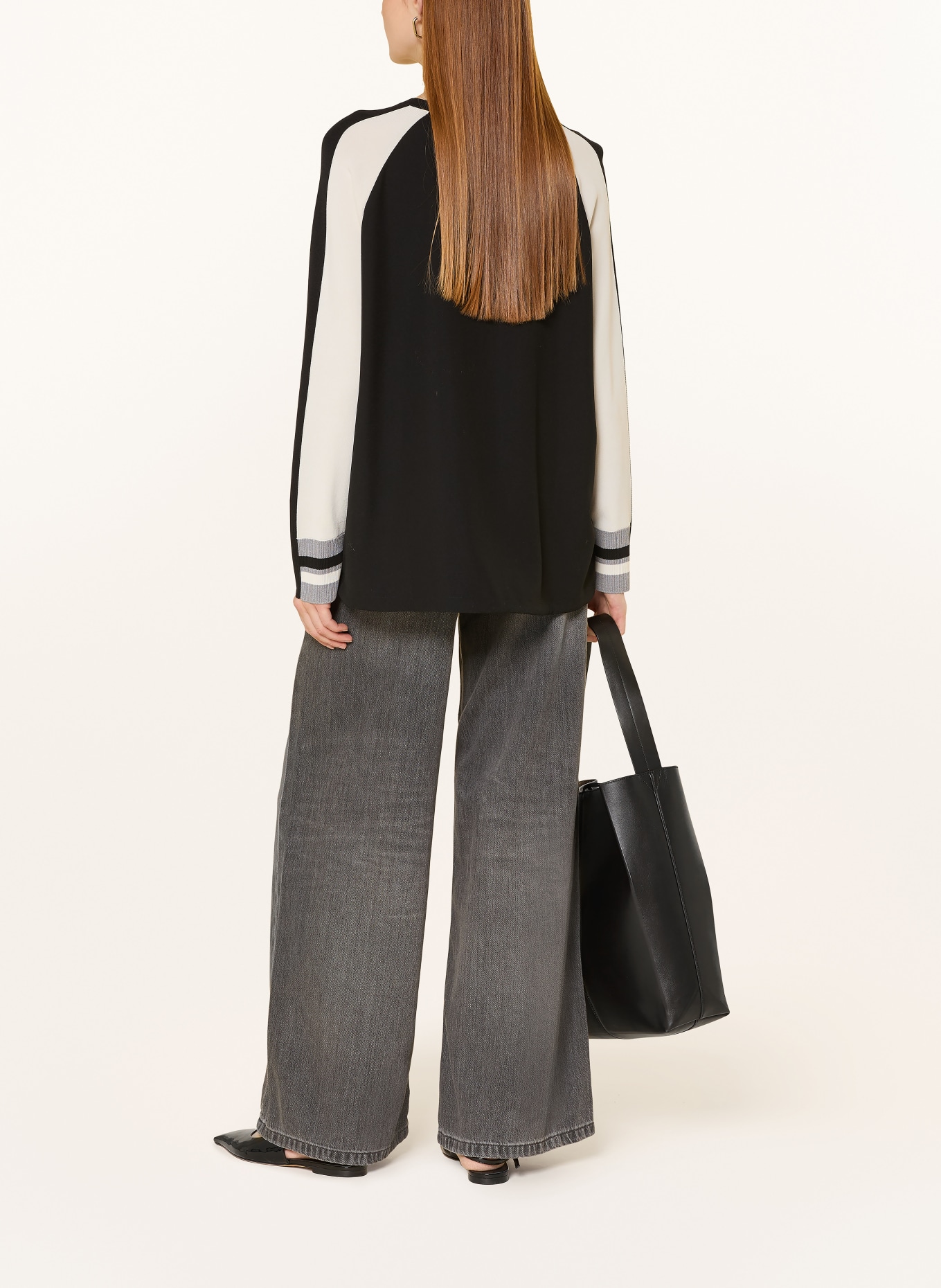 ELENA MIRO Pullover im Materialmix: CREME / SCHWARZ