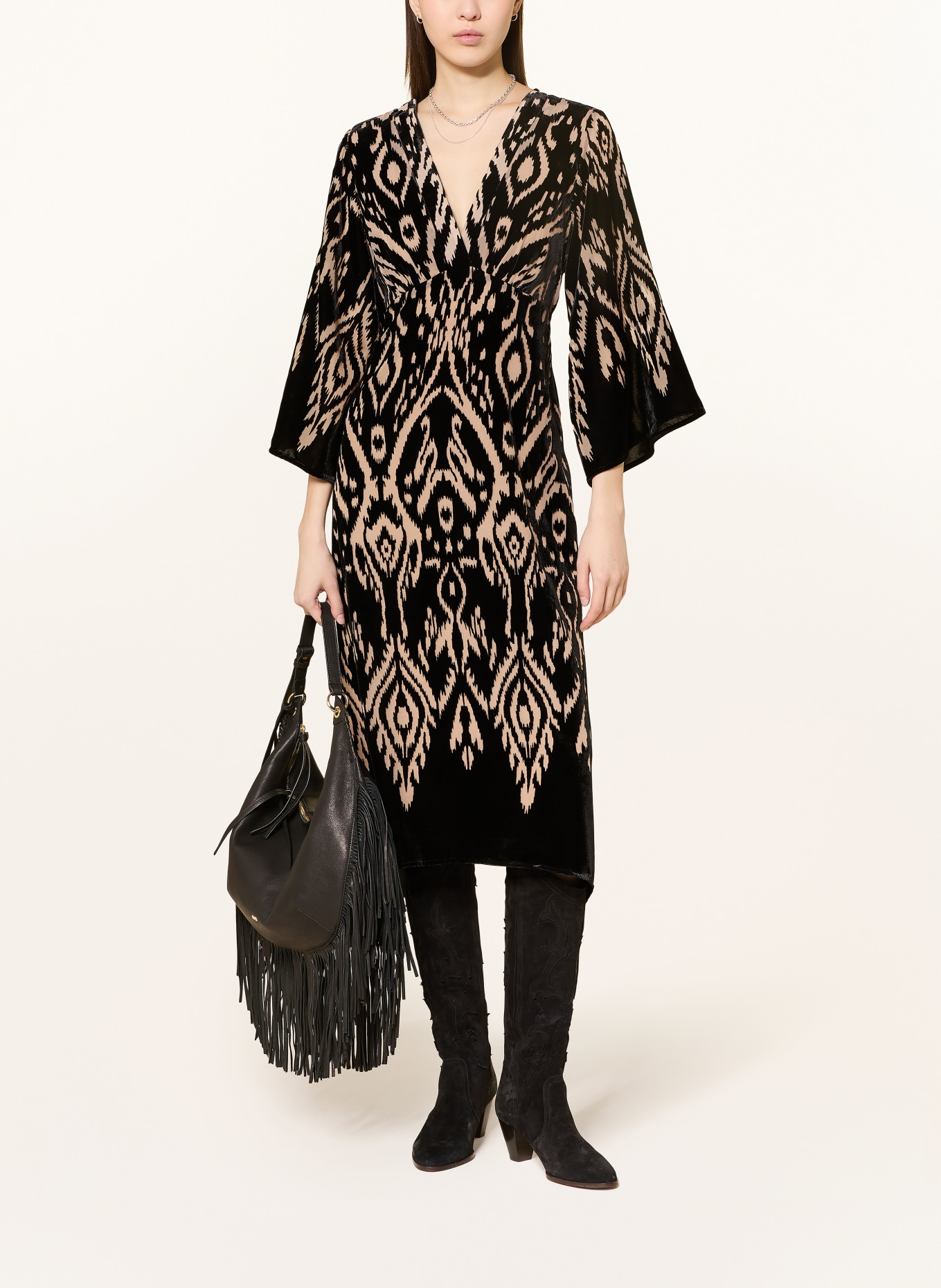 ba&sh Samtkleid ALBA: SCHWARZ / HELLBRAUN