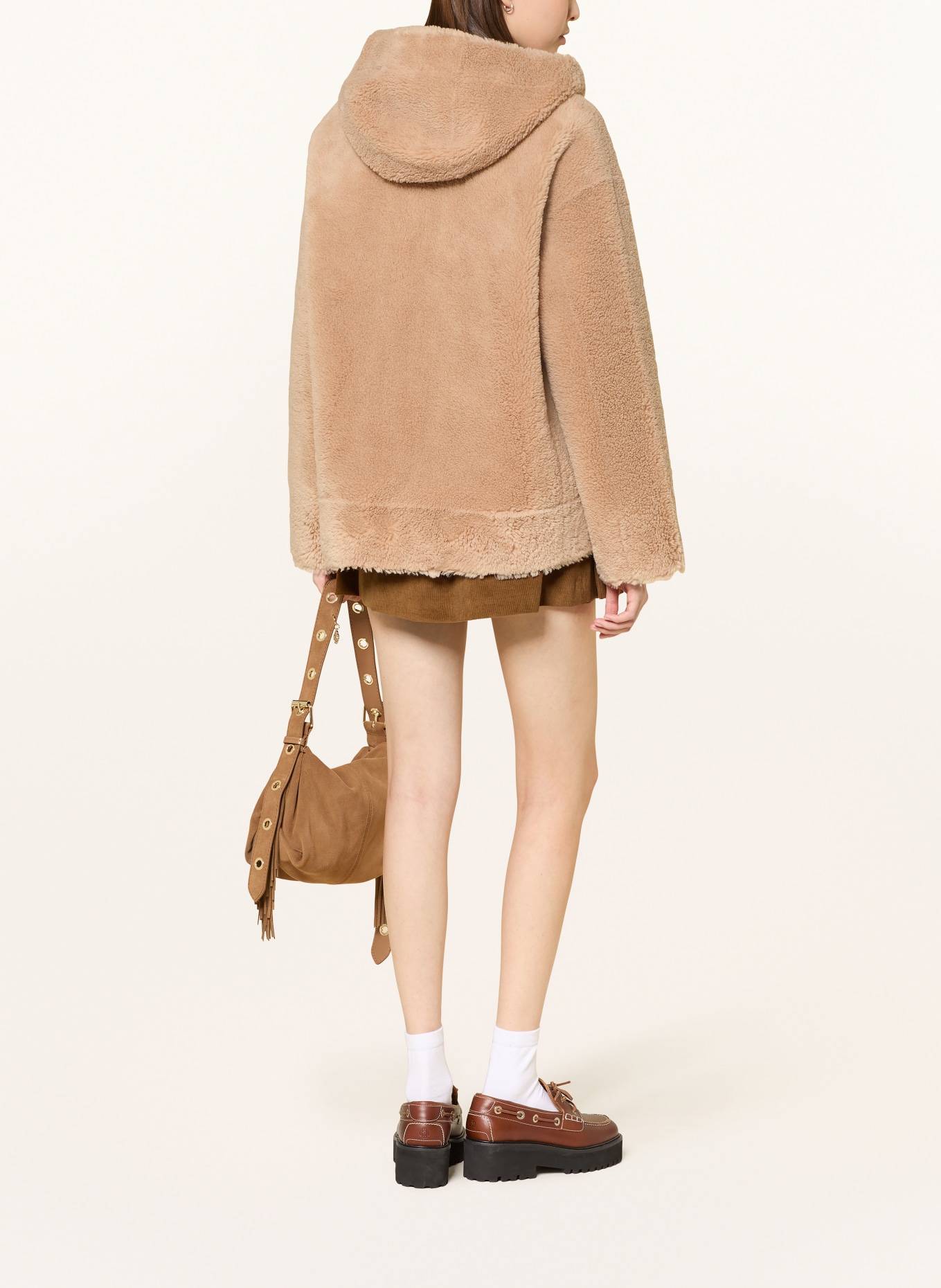 maje Teddyfell-Jacke zum Wenden: CAMEL