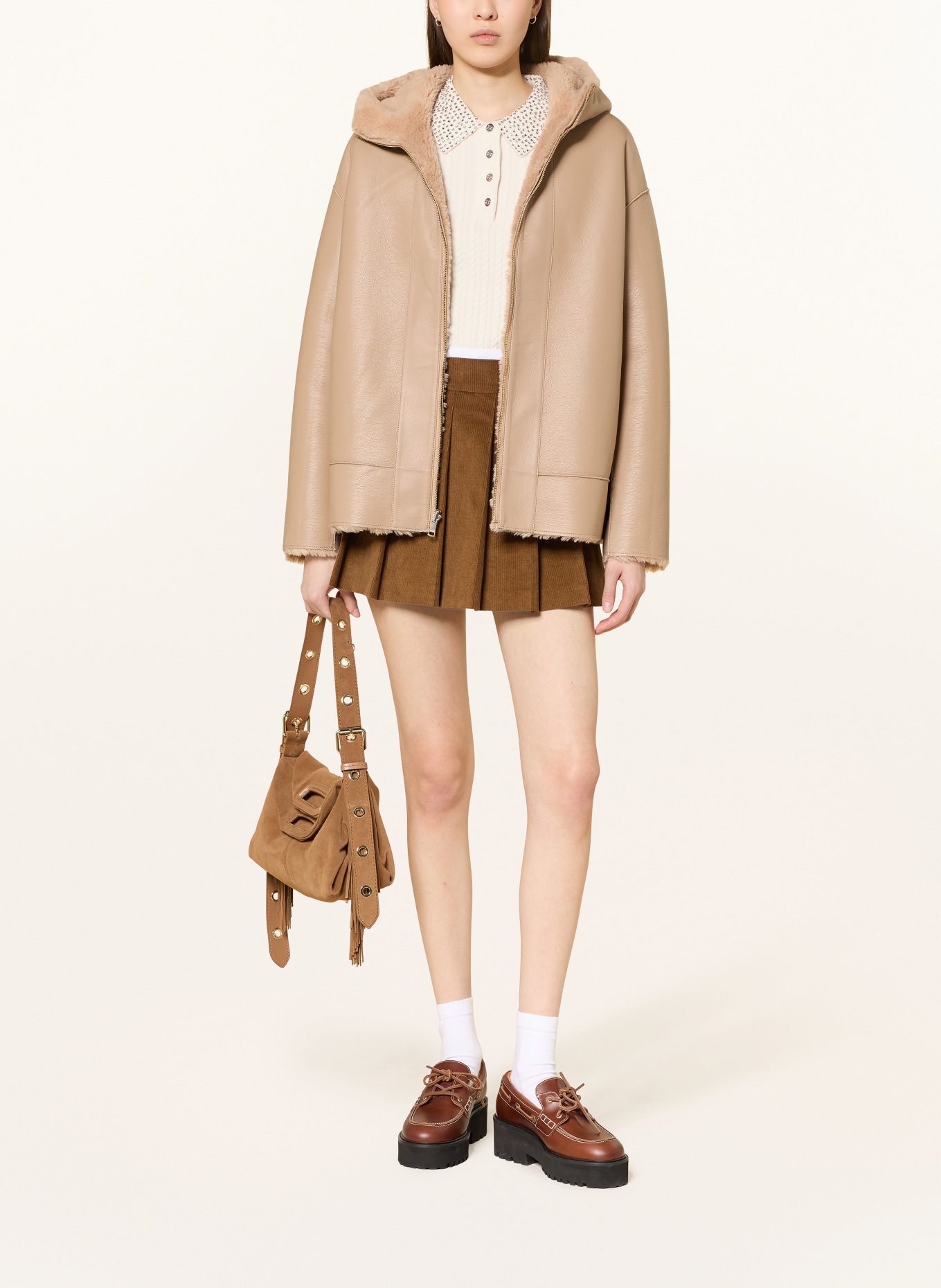 maje Teddyfell-Jacke zum Wenden: CAMEL