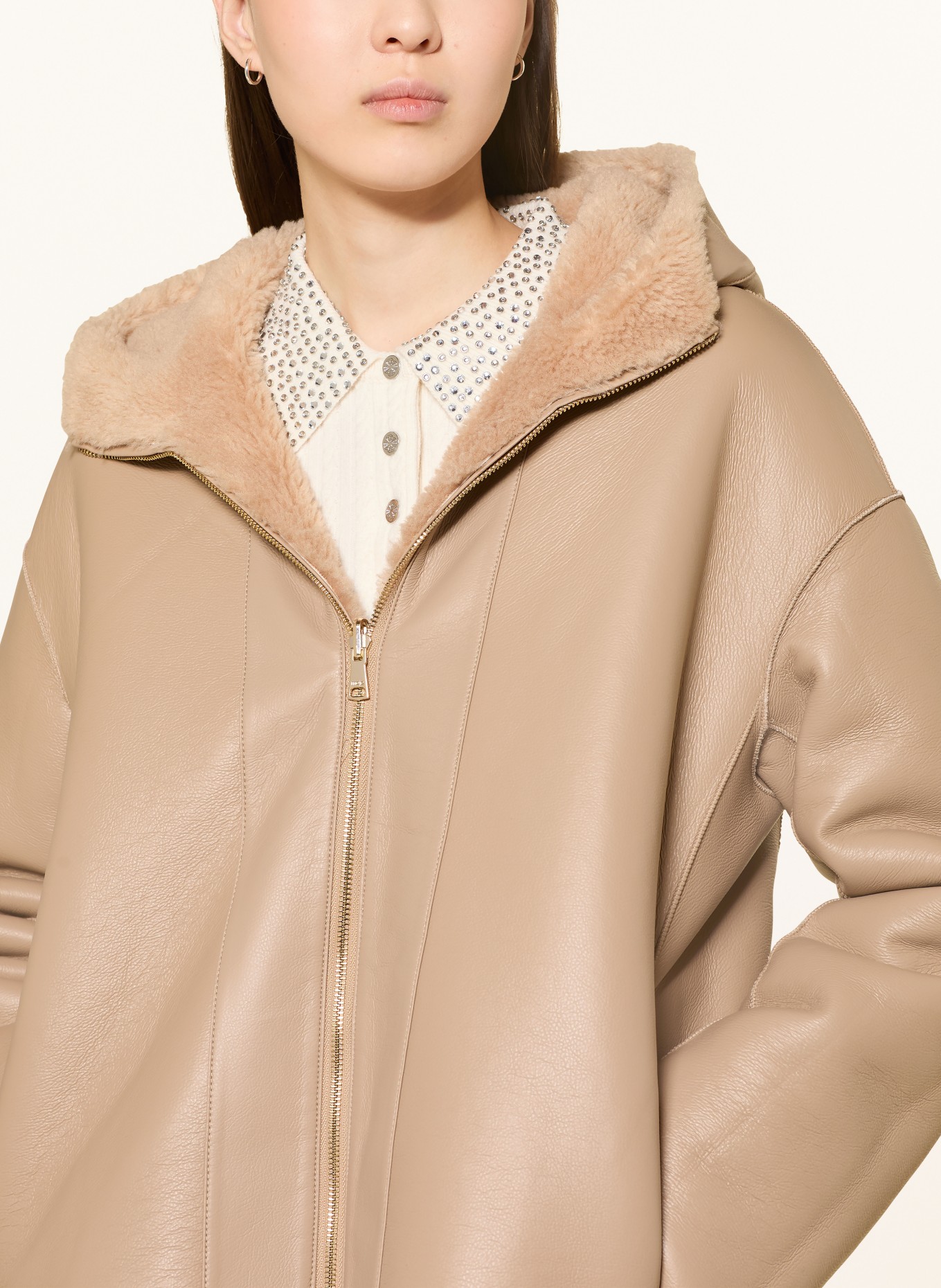 maje Teddyfell-Jacke zum Wenden: CAMEL