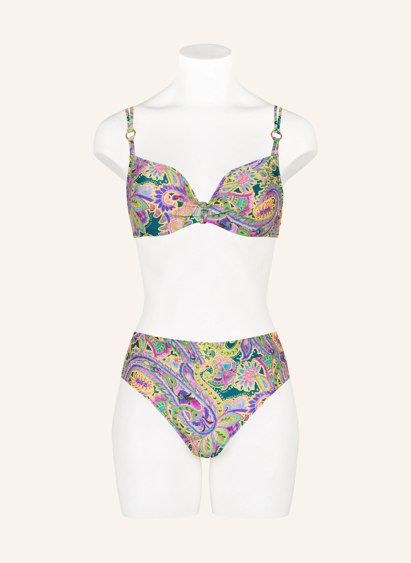 MARIE JO JOLISE high-waisted bikini bottoms: GREEN / PURPLE / YELLOW