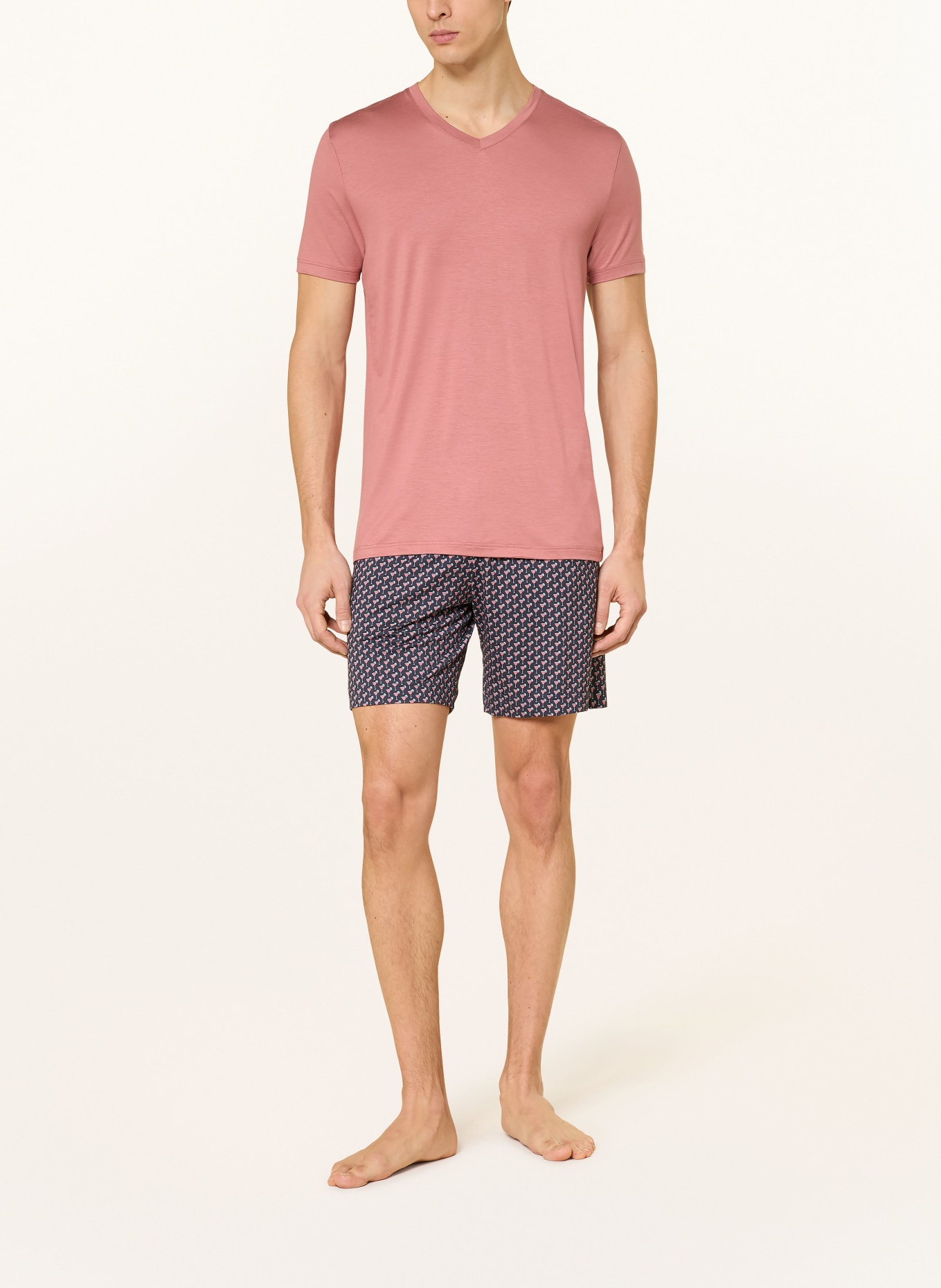 mey Schlafshorts Serie MIDNIGHT DRINK: DUNKELBLAU / ALTROSA / GRAU