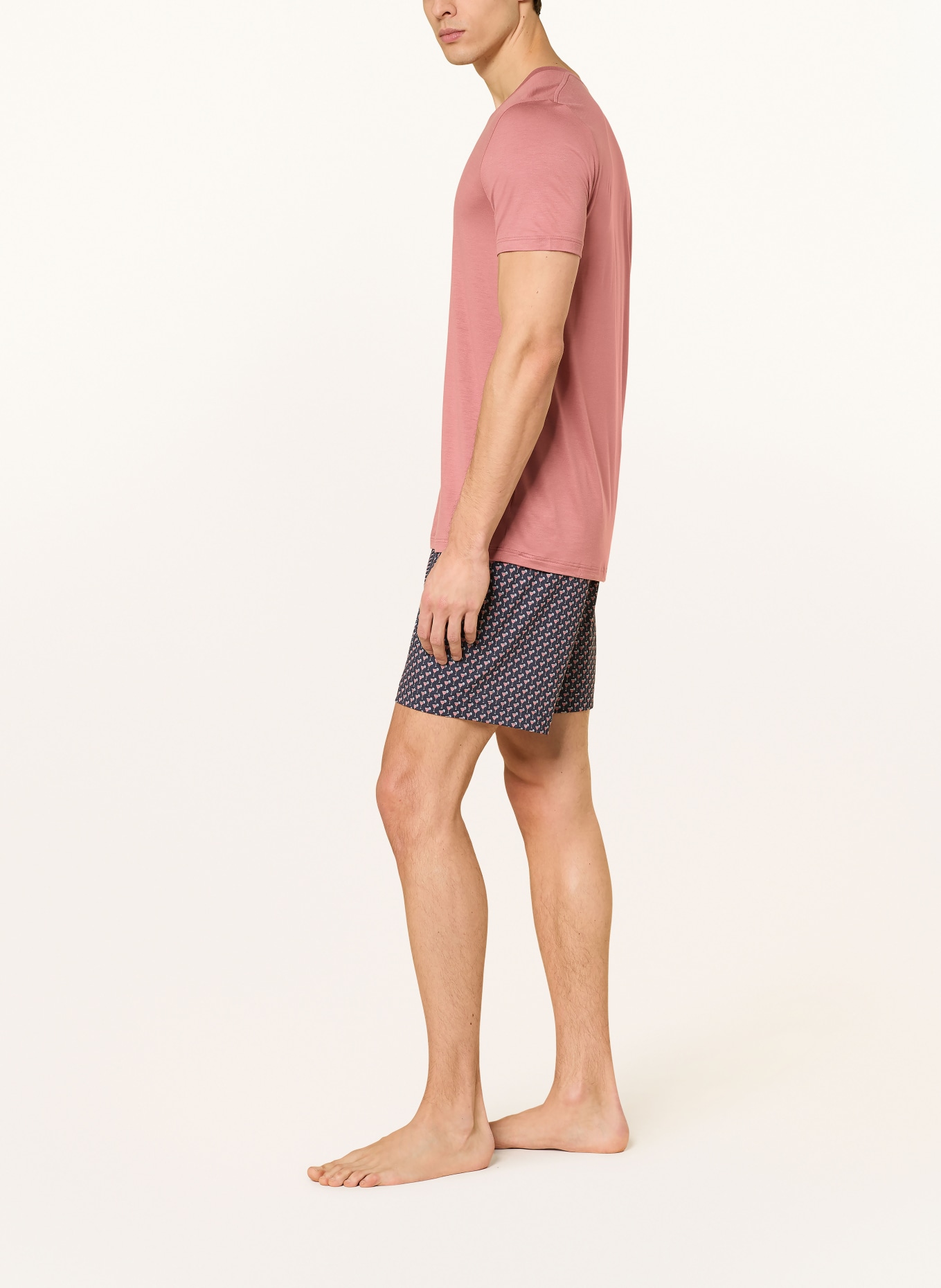 mey Schlafshorts Serie MIDNIGHT DRINK: DUNKELBLAU / ALTROSA / GRAU