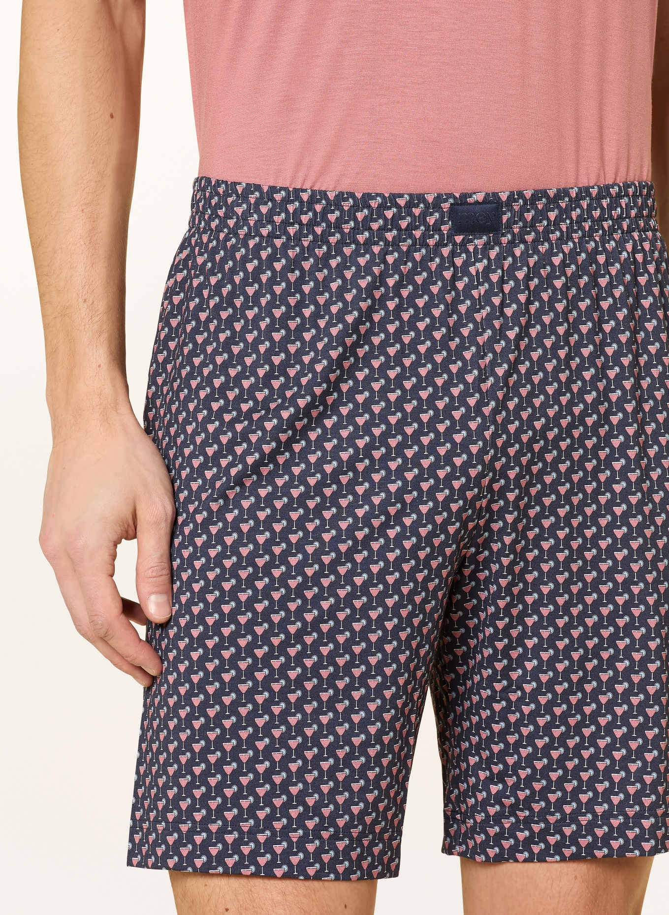 mey Schlafshorts Serie MIDNIGHT DRINK: DUNKELBLAU / ALTROSA / GRAU