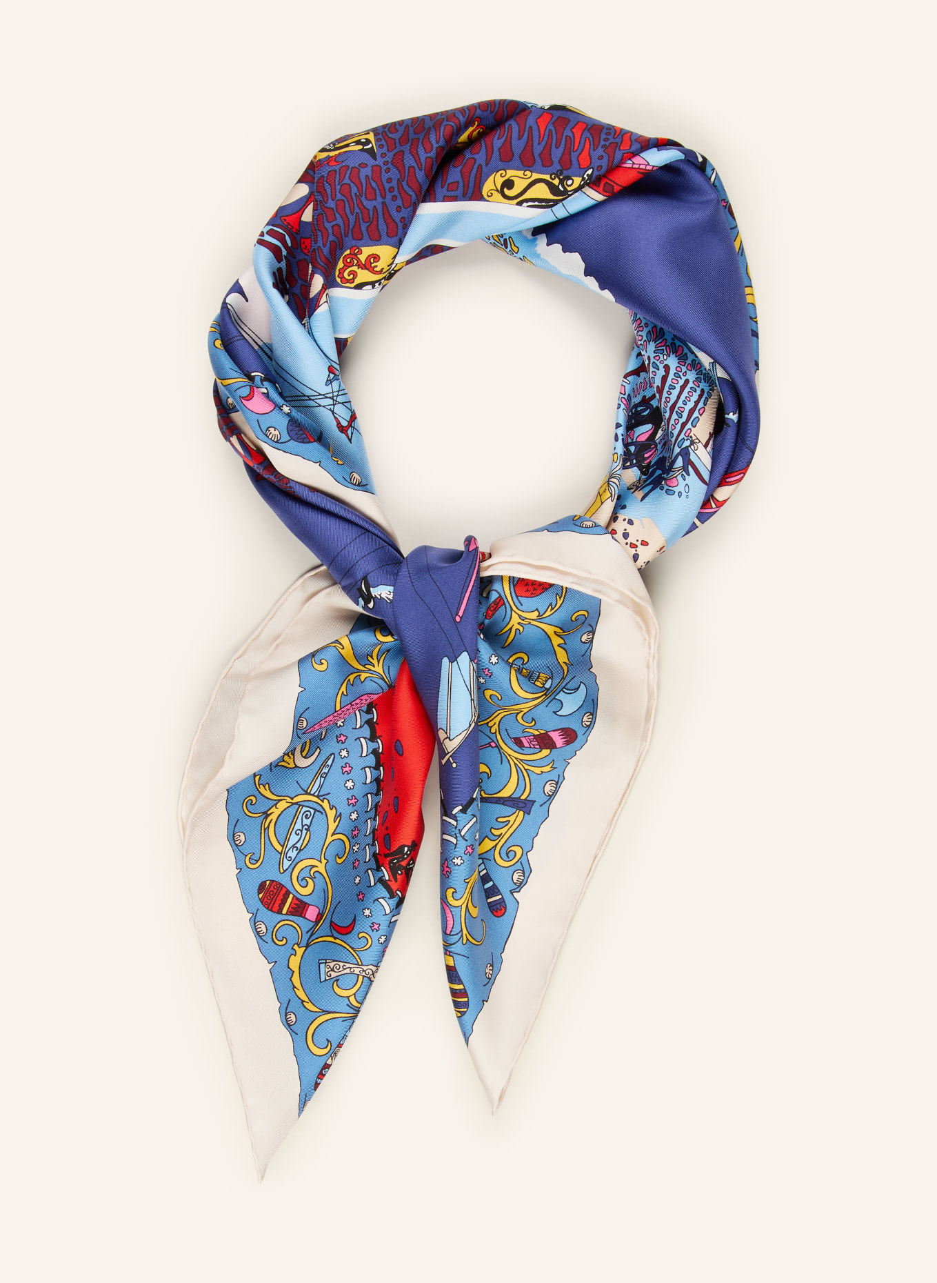 FERRAGAMO Jedwabna chusta PALAZZO: NIEBIESKI / RÓŻOWY / CZERWONY