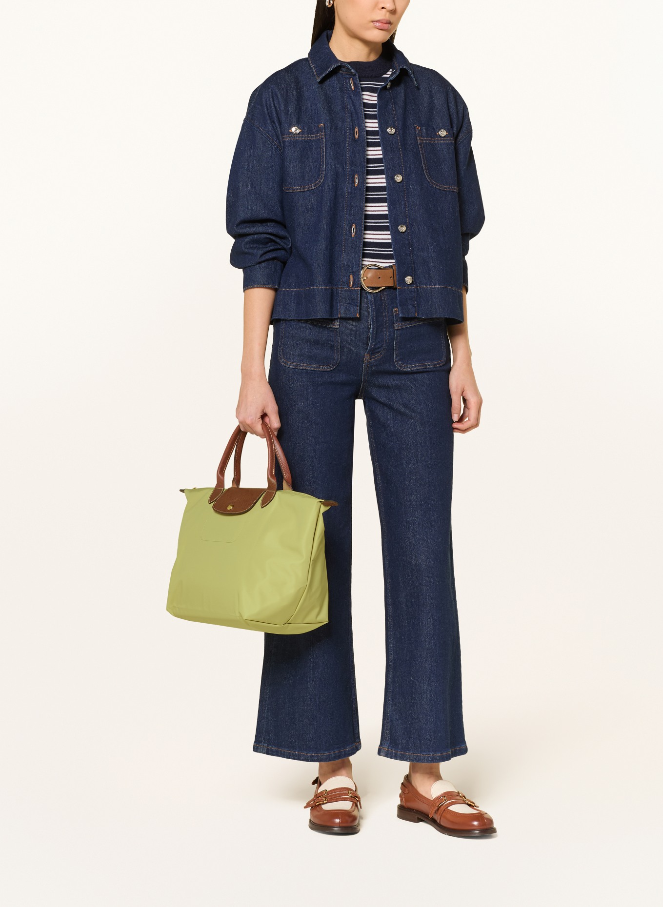 LONGCHAMP Handtasche LE PLIAGE M: HELLGRÜN / BRAUN