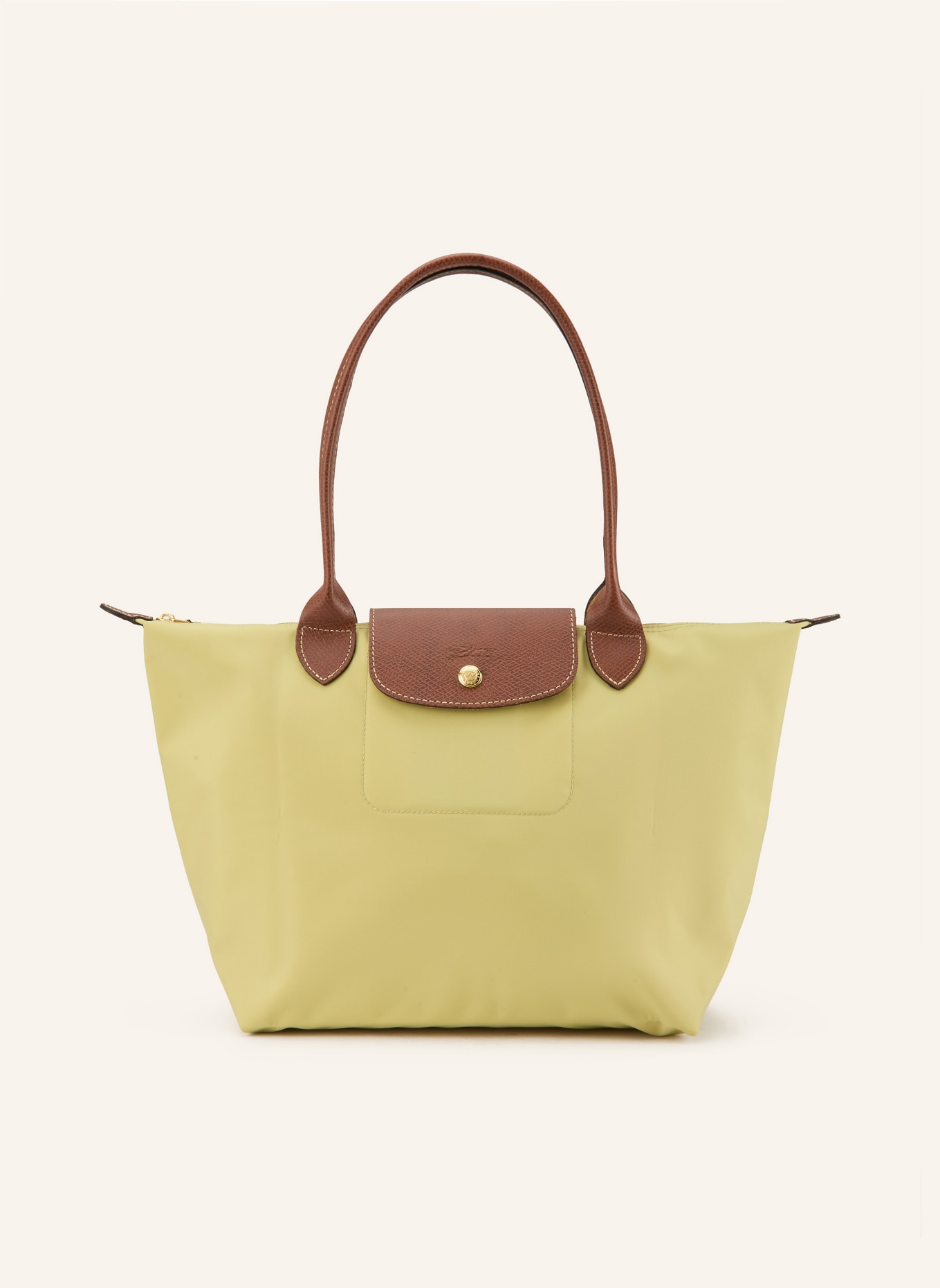 LONGCHAMP Shopper LE PLIAGE M: HELLGRÜN / GOLD / DUNKELBRAUN