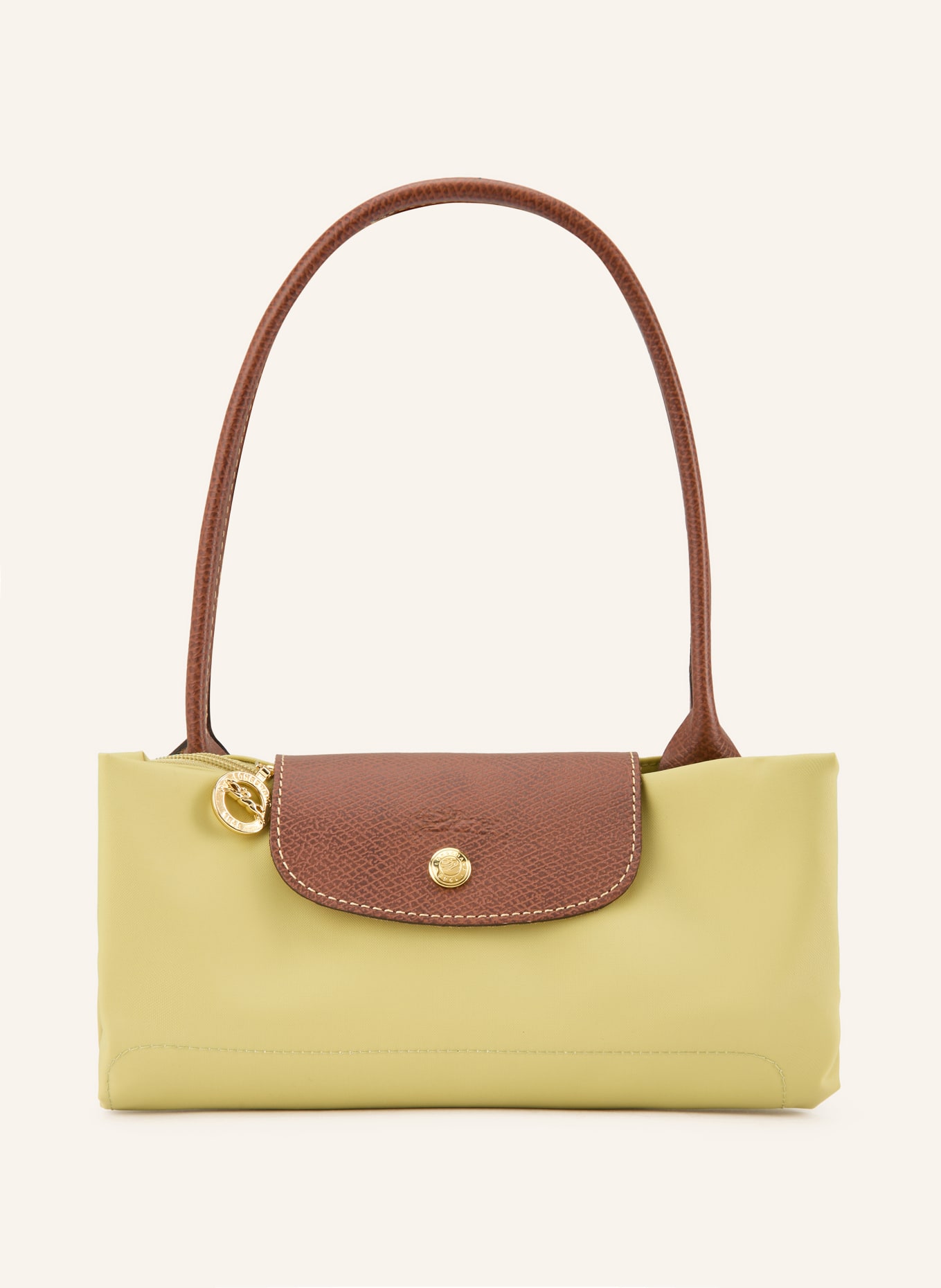 LONGCHAMP Shopper LE PLIAGE M: HELLGRÜN / GOLD / DUNKELBRAUN