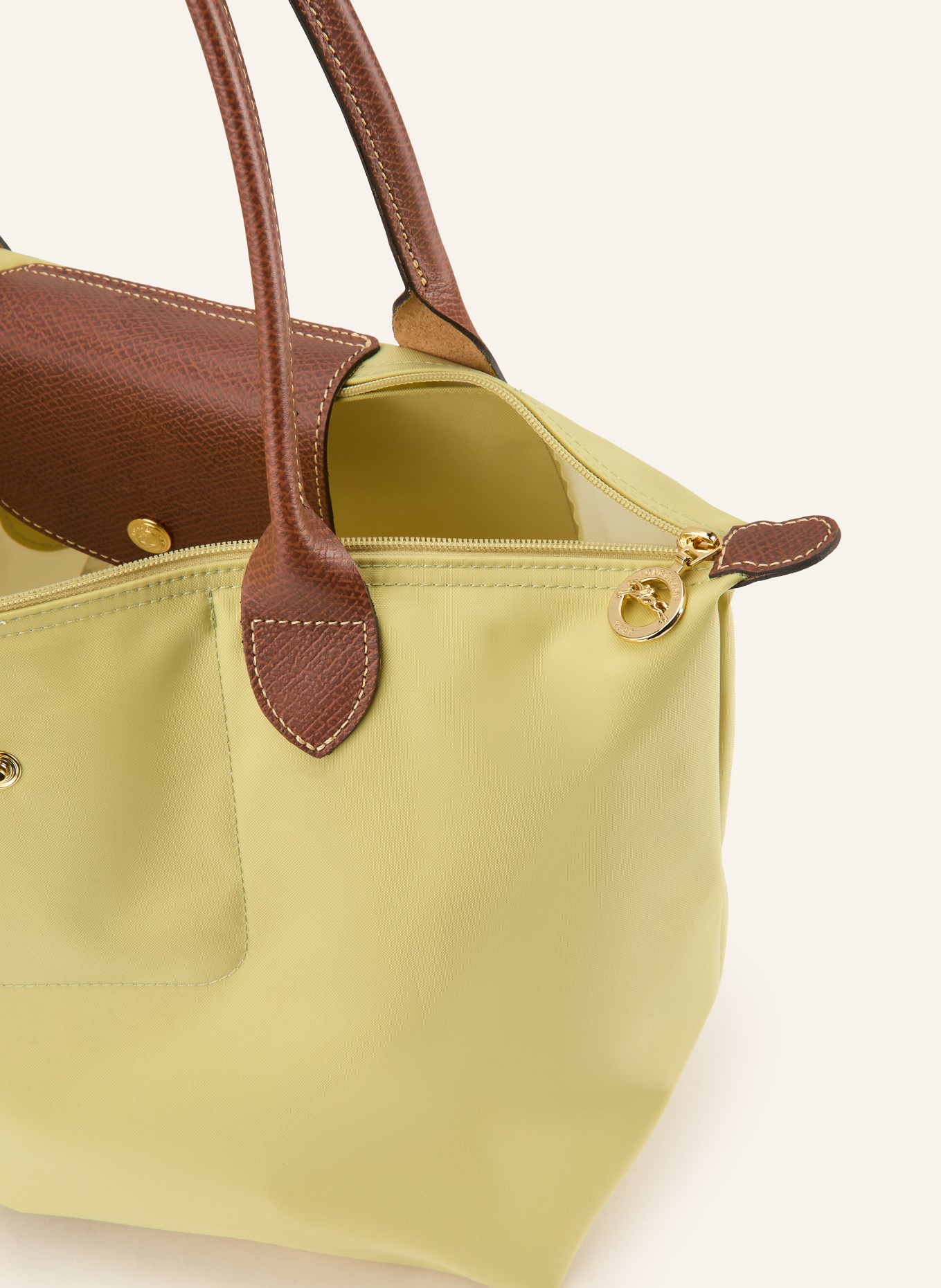 LONGCHAMP Shopper LE PLIAGE M: HELLGRÜN / GOLD / DUNKELBRAUN