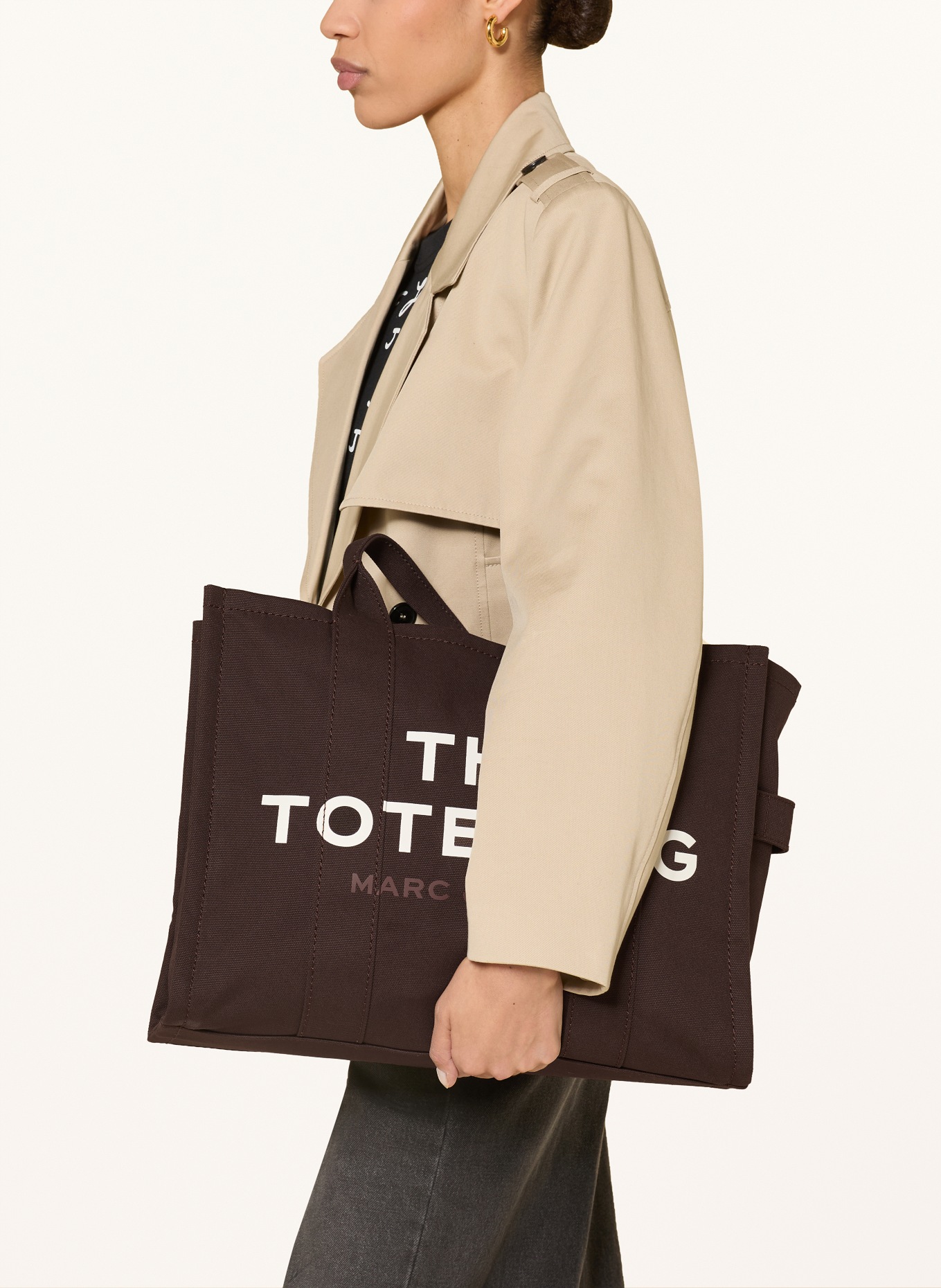 MARC JACOBS Shopper THE LARGE TOTE BAG: MARRON FONCÉ / WIT